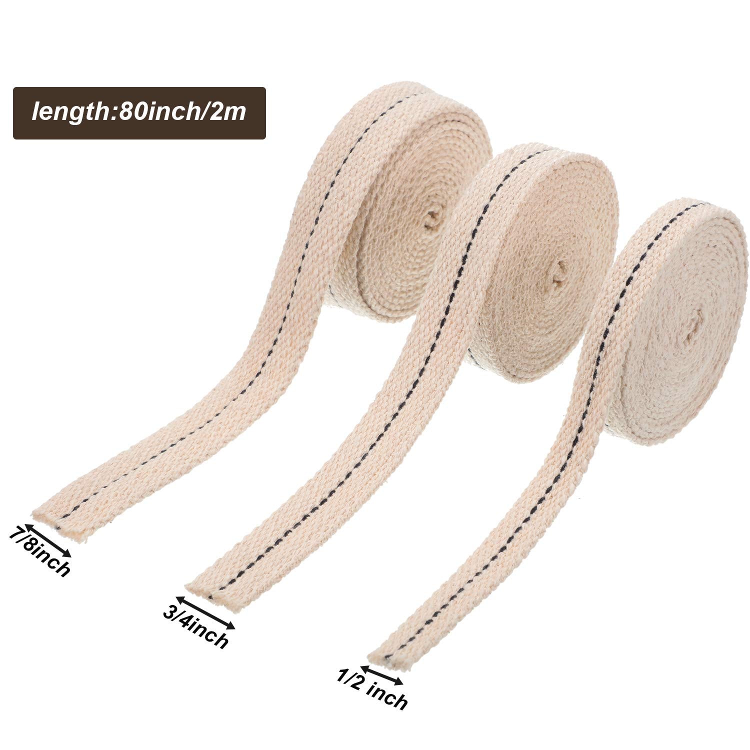 Boao 19.5 Foot / 3 Rolls Cotton Lamp Wicks,1/2 Inch Flat Oil Lantern Wick,3/4 Inch Stitch Oil Lamp Wick,7/8 Inch Oil Lamp Wicks