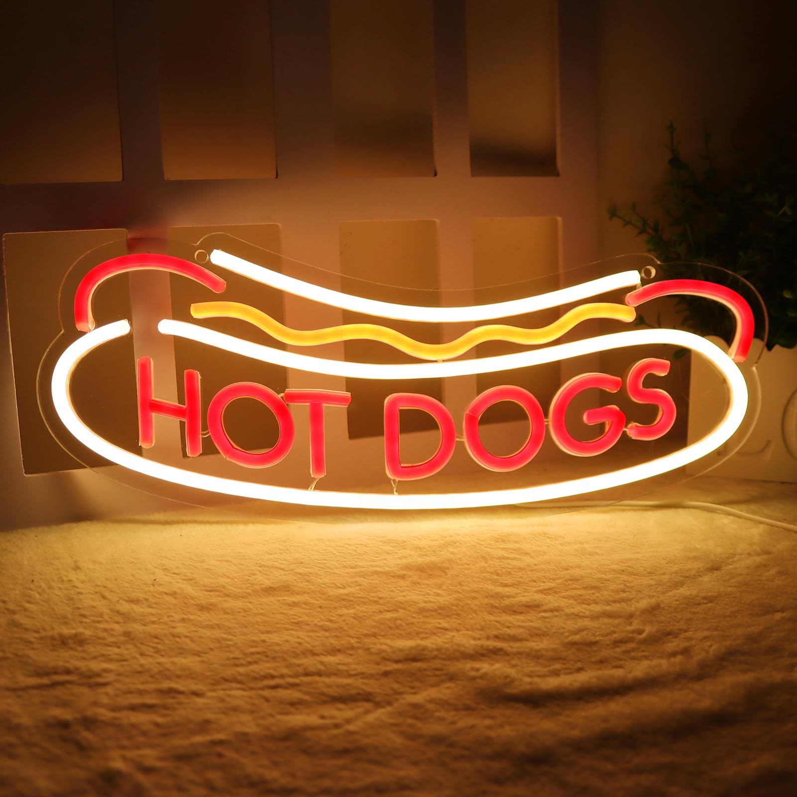 Balanar Neon Sign for Hot Dogs Shop, LED Wall Decor, 16.1 x 6.3 inches, Model NS-Hot Dogs, Color: Hot Dogs