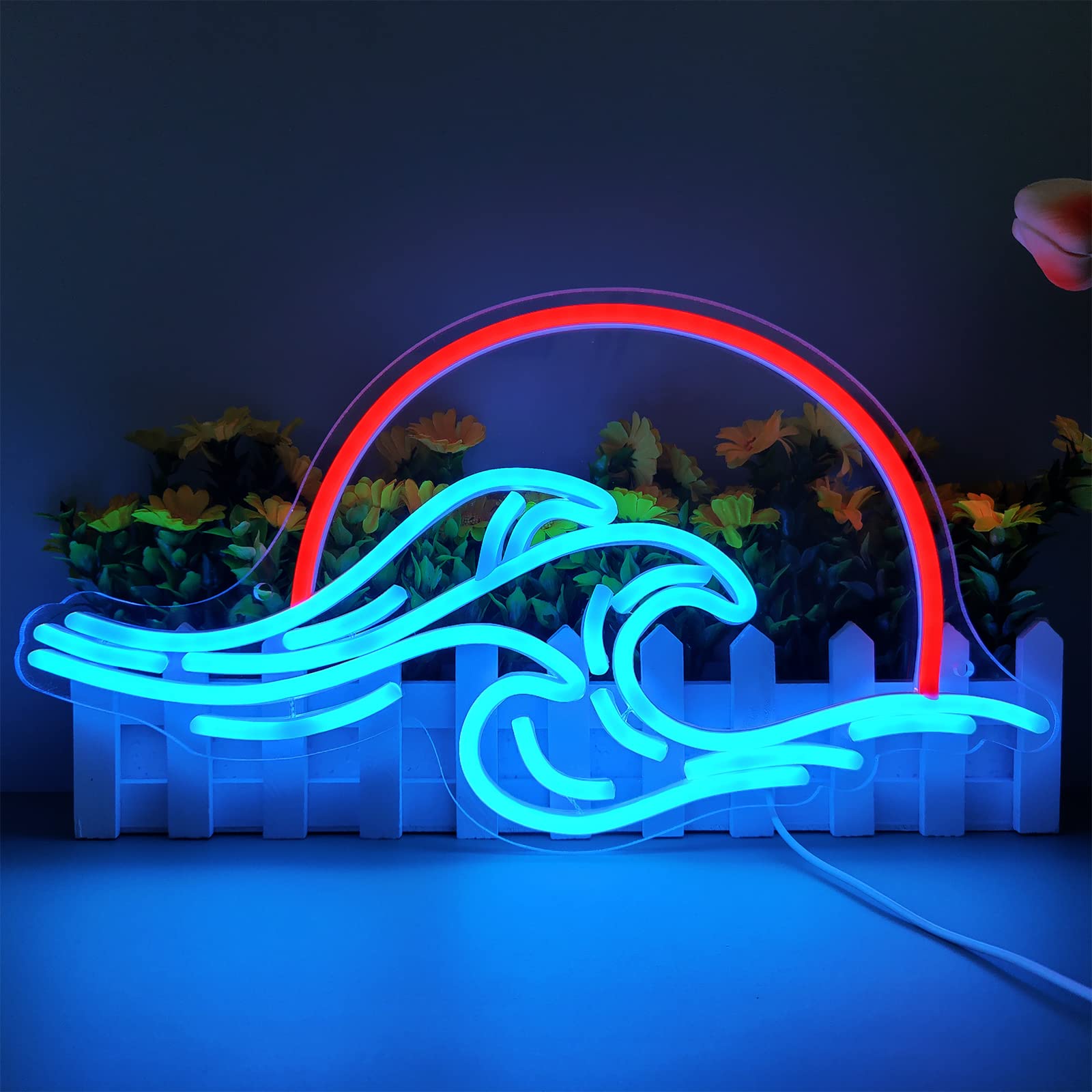 Sunset Neon Sign For Wall Decor, Wave Sign Led Light Sign For Bedroom Wall, Dimmable Neon Lights Signs For Man Cave Bedroom, Liv