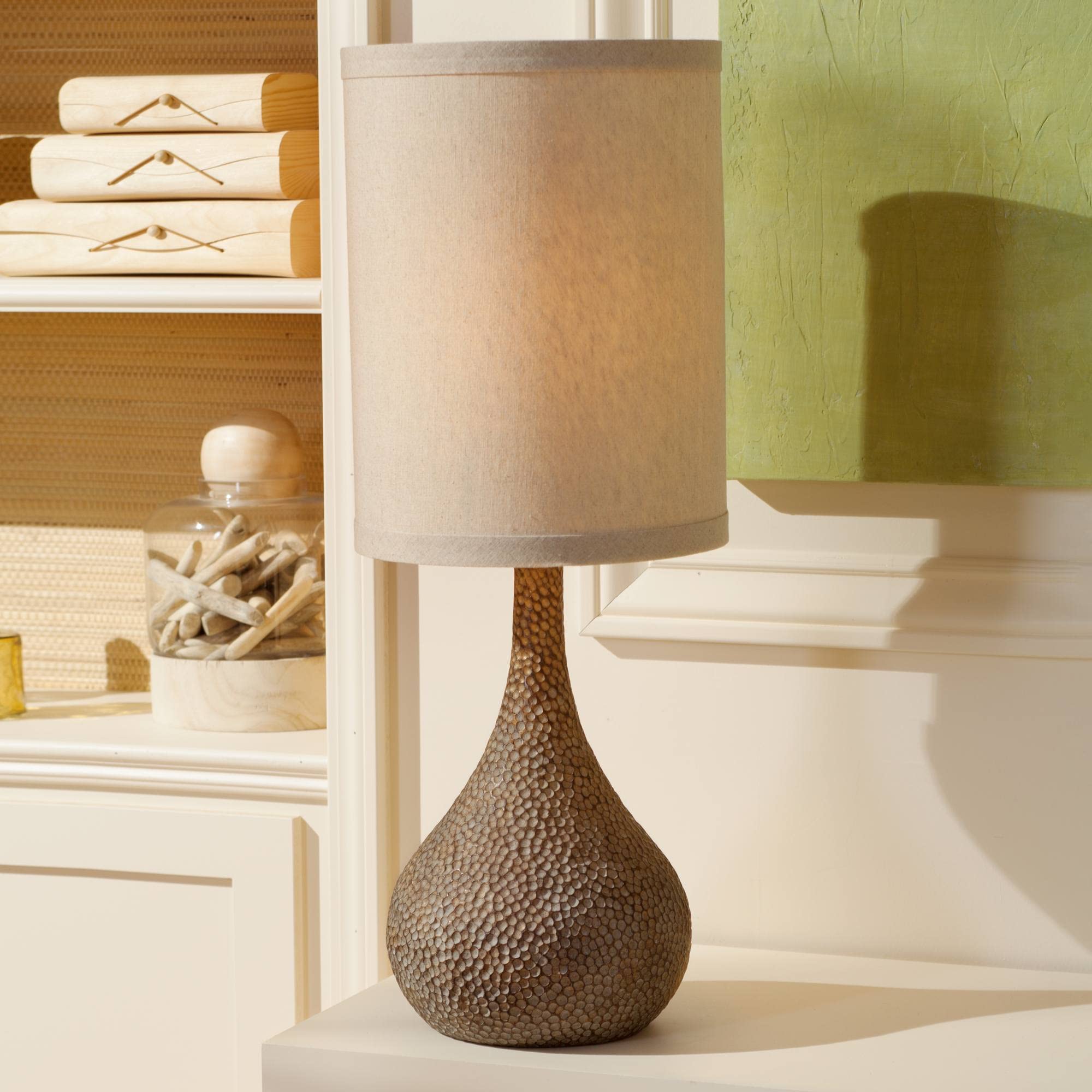 360 Lighting Gourd-Shaped Table Lamp 31.25in Tall Antique Bronze Resin White Linen Shade Model Y8112