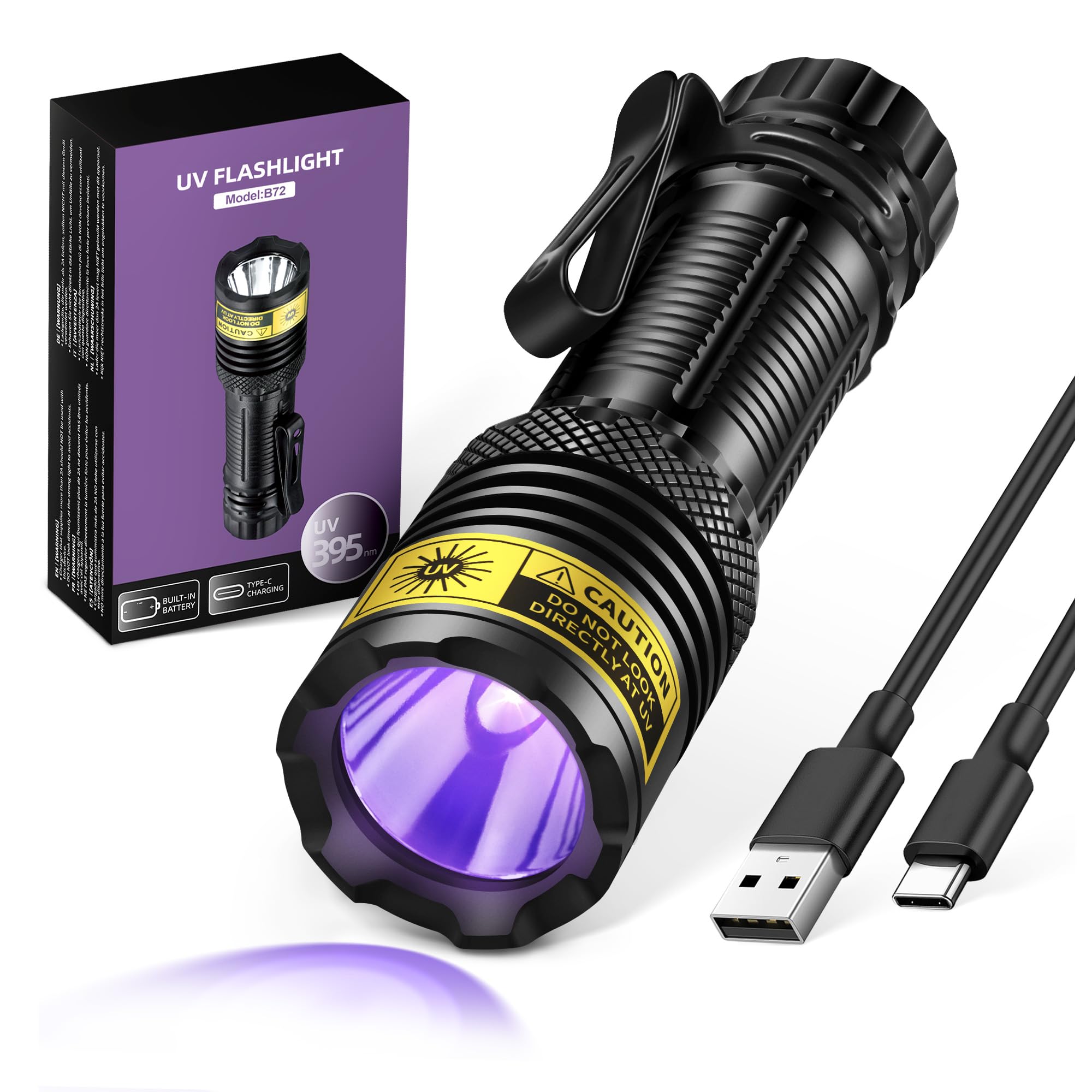 UV Flashlight Black Light USB Rechargeable 395nm Blacklight Mini, Woods Lamp Portable Handheld Powerful LED Ultraviolet Lights 