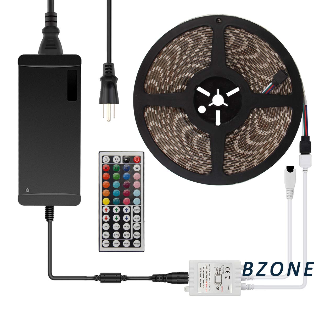 BZONE 2-Port Wireless IR Remote Controller for RGB LED Strip Lights, Dual 4-pin, DC12-24V, White/Multicolor