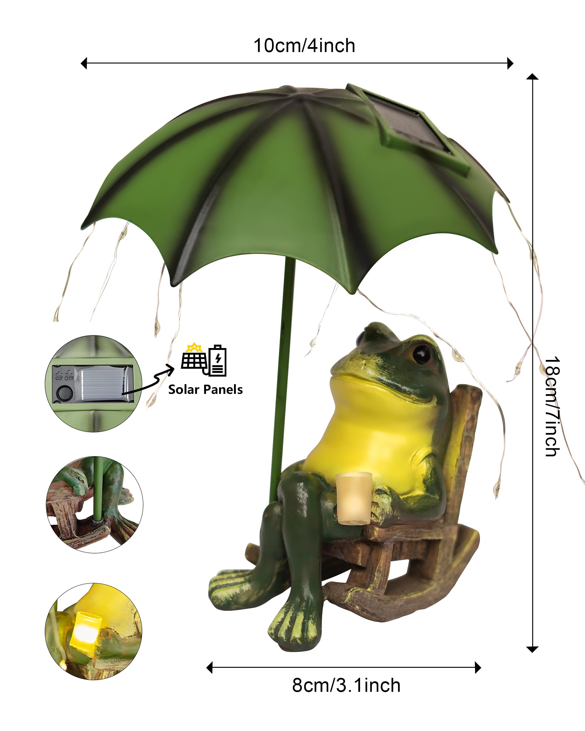 Yiilead Frog Garden Statue  Solar Garden Frog Decor  Fairytale Courtyard Accessories Outdoor Figurine Lights  Art Housewarming Gift For Patio Yard Lawn Ornament