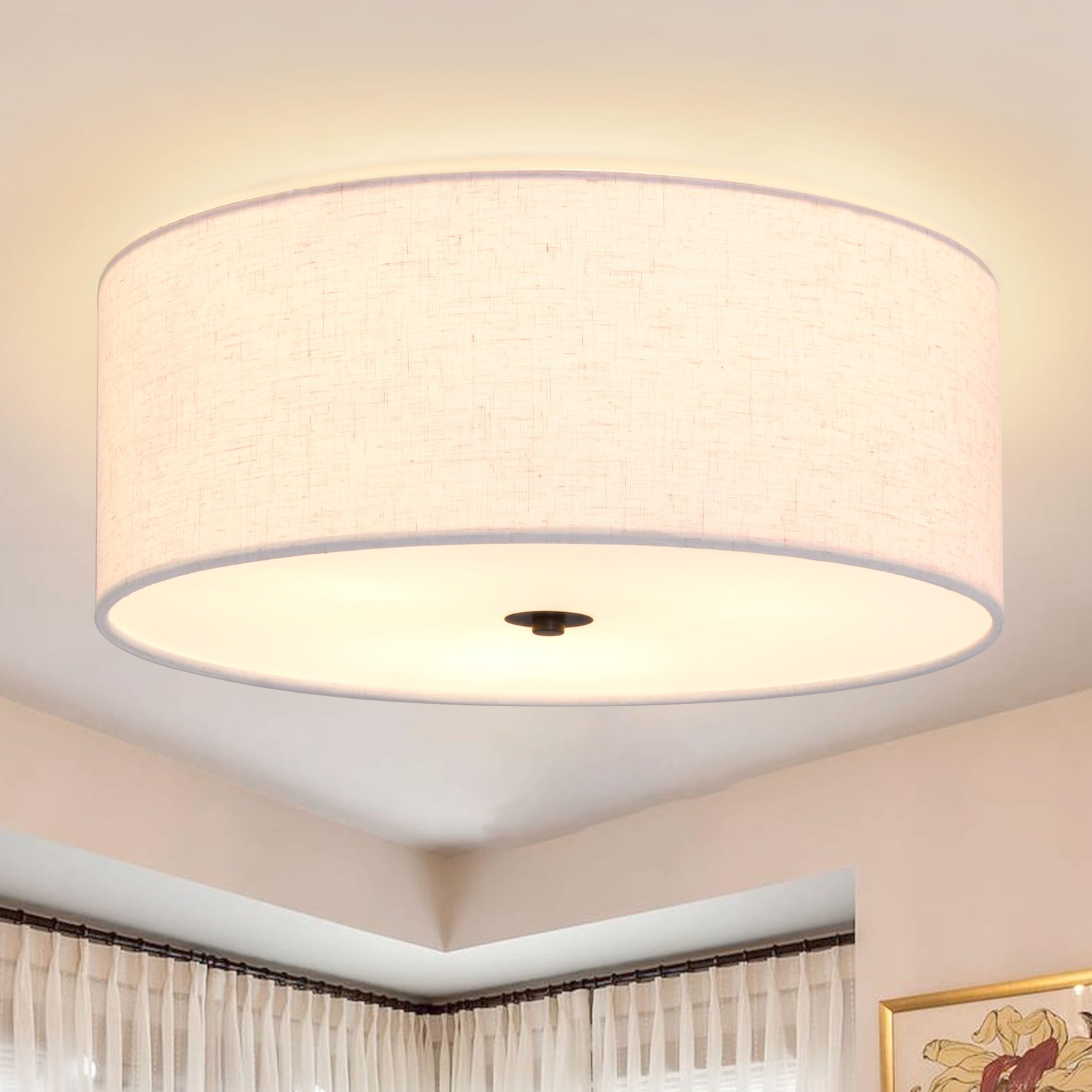Bagood 15.7 Inch 3-Light Drum Modern Black Ceiling Light Fixture Flush Mount Ceiling Light Fixture Dimmable Close To Ceiling Lig