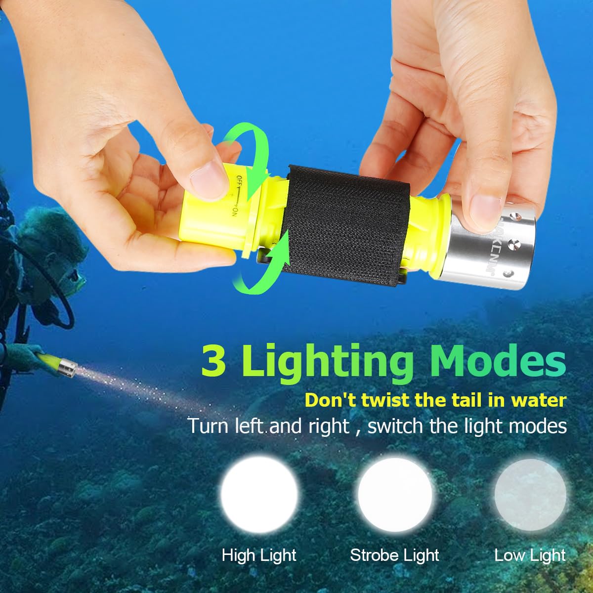 2 Pack Diving Flashlight,Supper Bright LED Diving Light Scuba Safety Light 3 Modes Underwater Torch for Scuba Diving or Other Un