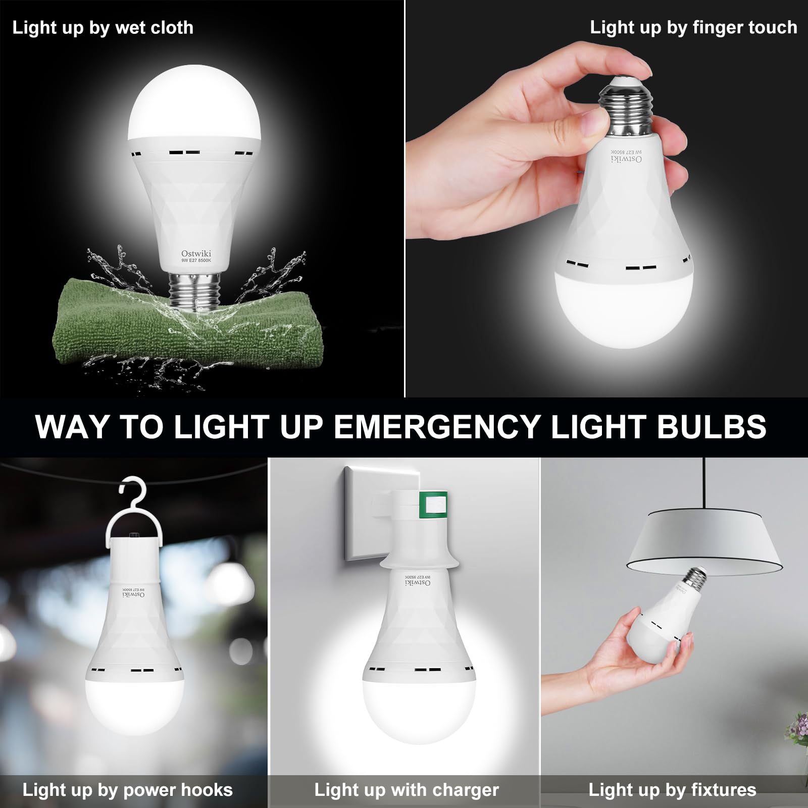 Ostwiki 10 Pack Rechargeable Emergency Light Bulbs,Battery Operated Backup Light Bulb For Power Outage Camping Outdoor Hurricane 9W E27 8500K 1200Mah White Self-Charging Led Light Bulbs