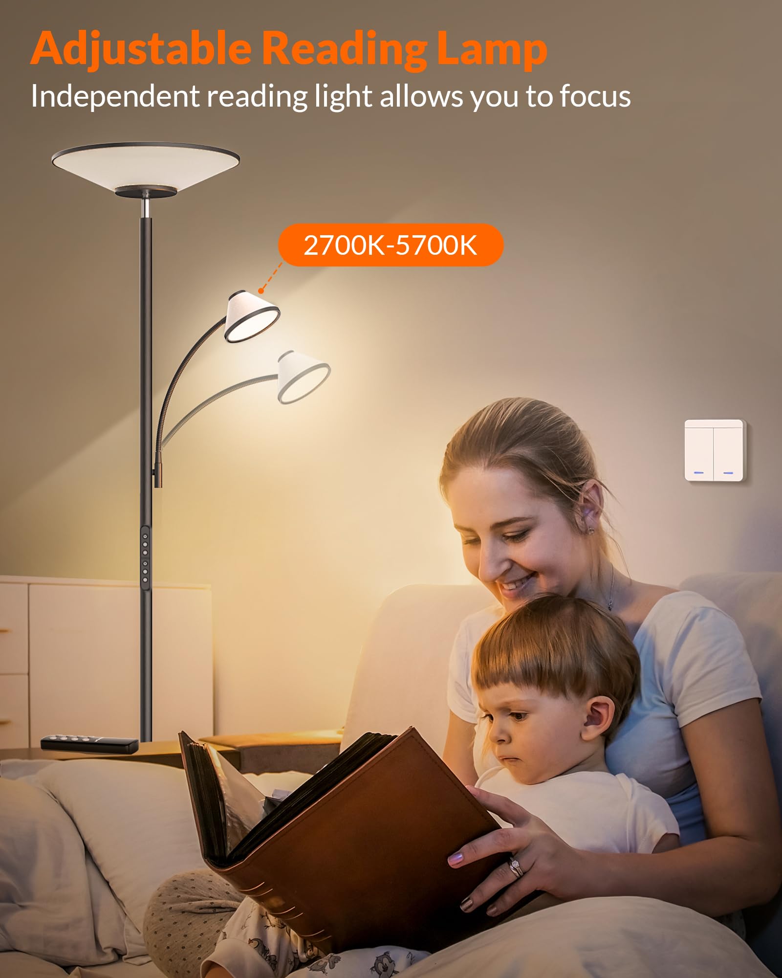 Lepower-Tec Floor Lamp With Remote, 60 Led Effects, Black Torchiere For Living Room & Bedroom