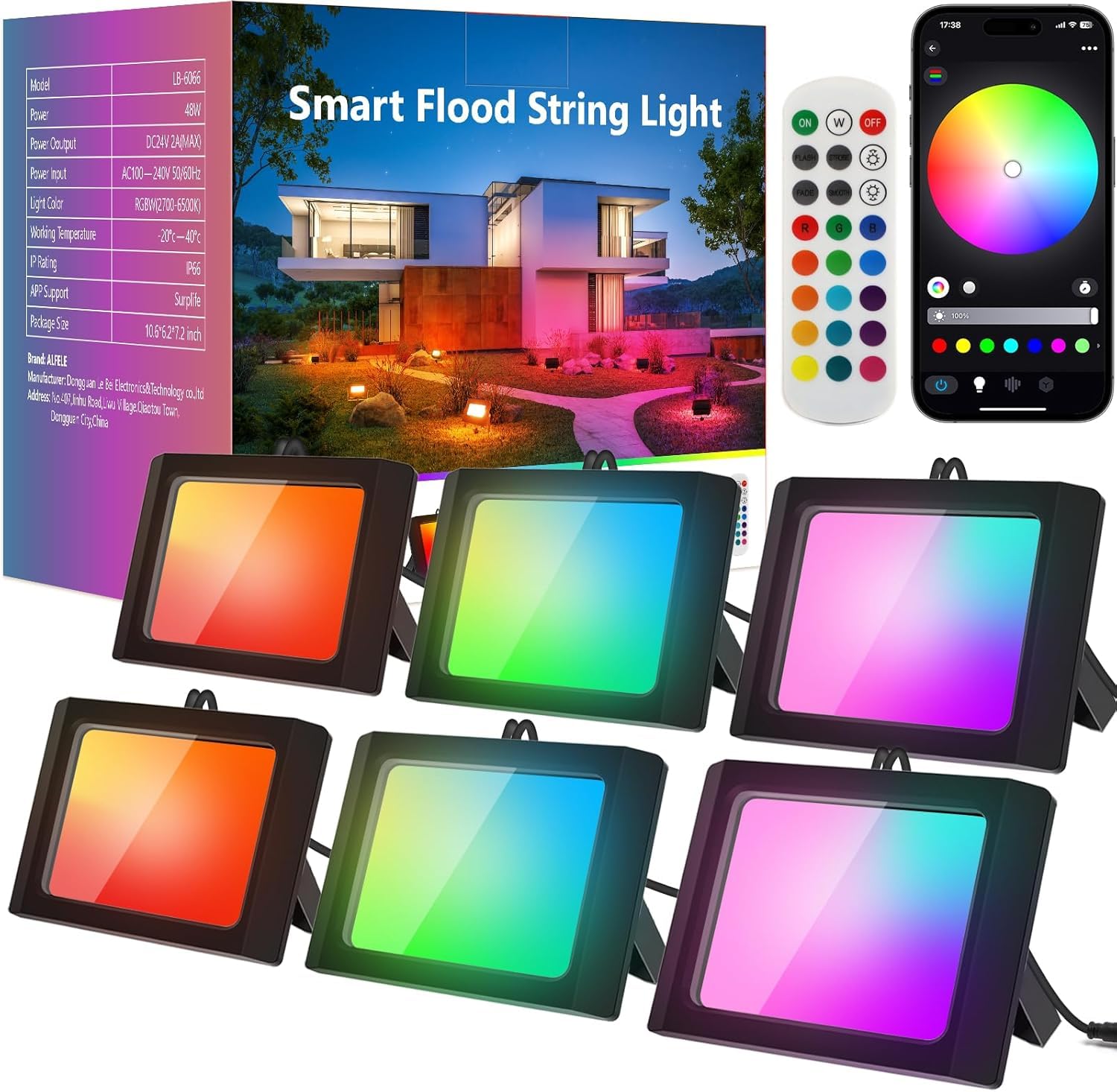 Led Flood Lights Outdoor, 36W Rgbw Outdoor Flood Lights Color Changing Landscape Lighting With App & Remote Control, Ip66 Rgb Fl