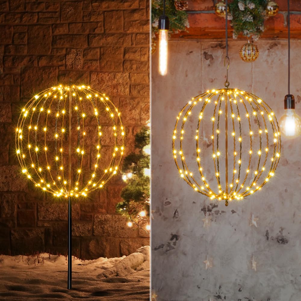 LIGHTSHARE 16IN 128LED Light Ball Yard Decoration Pathway Lights Sphere Light with Fold Flat Metal Frame Indoor Outdoor Waterpro