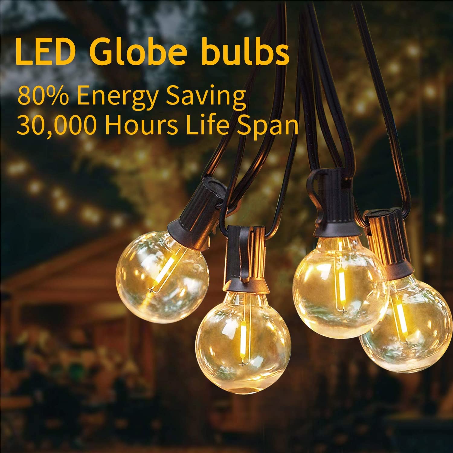 Abeja G40 LED Globe String Lights, 25Ft, 25 Shatterproof Bulbs, Waterproof, Black Wire, Outdoor Patio Lights