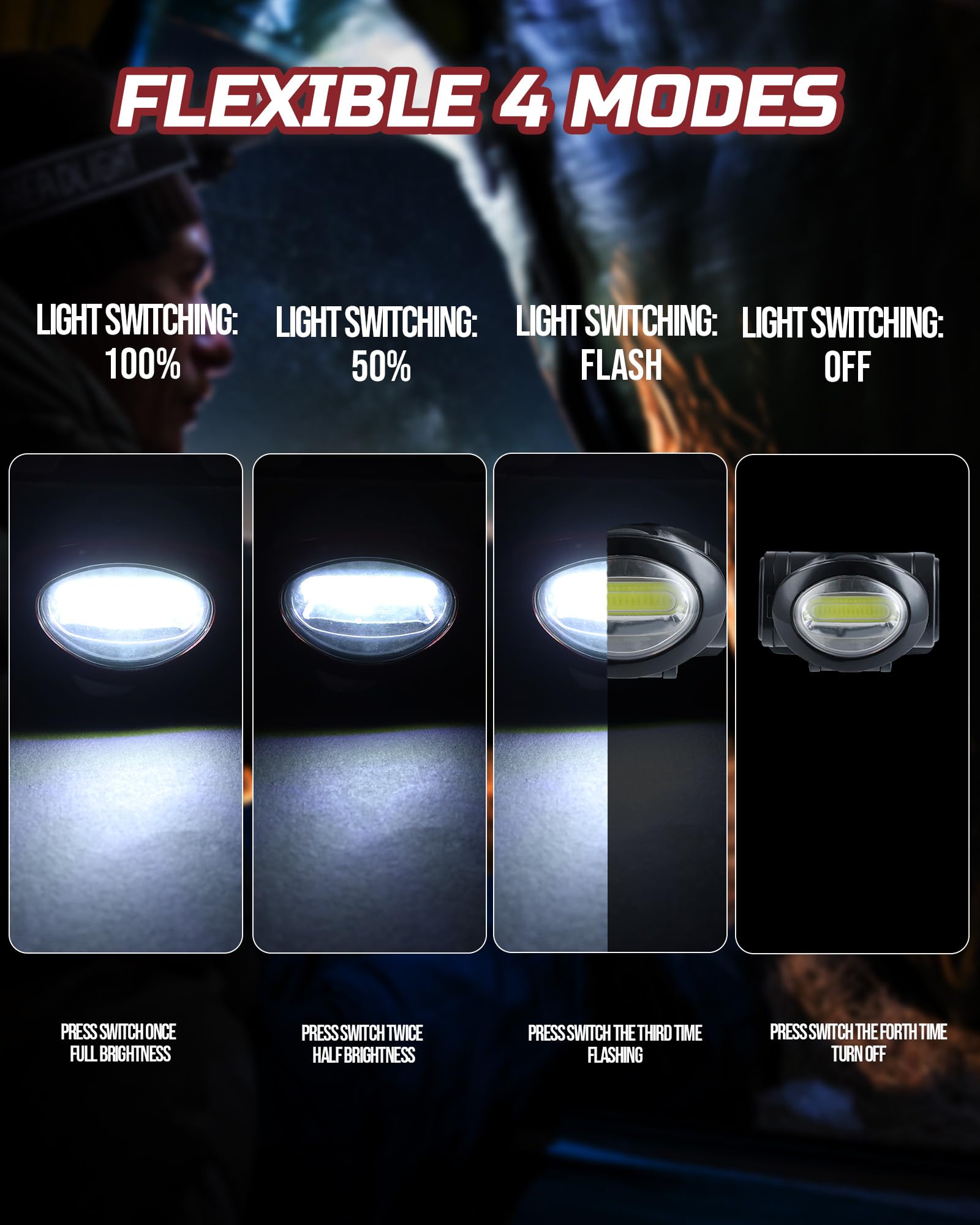 Lichamp Camping Headlamp Flashlight 8 Pack, Outdoor Super Bright COB Head Lamp Gear for Running, Reading, Hiking, Walking, Climb
