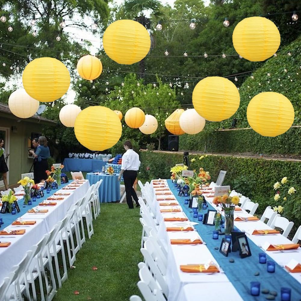 Beishida 12-Inch Yellow Round Paper Lanterns Decorative Hanging Asia Chinese Japanese Paper Lanterns Lamp For Birthday Halloween Wedding Baby Bridal Shower Fall Home Decor Party Decoration(6 Packs)
