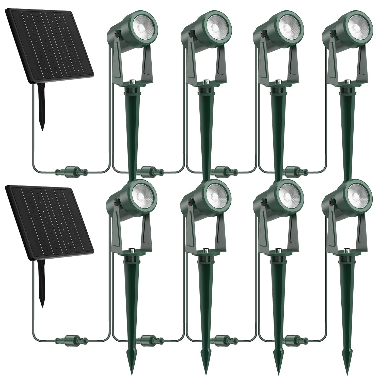 Zyan Solar Spot Lights Outdoor, Solar Spotlights Outdoor Waterproof, Solar Landscape Lights For Yard, Garden, Lawn, Plant, Tree, Wall, Pool Areas, With Auto On/Off, Warm White, 8 Pack (Green Housing)