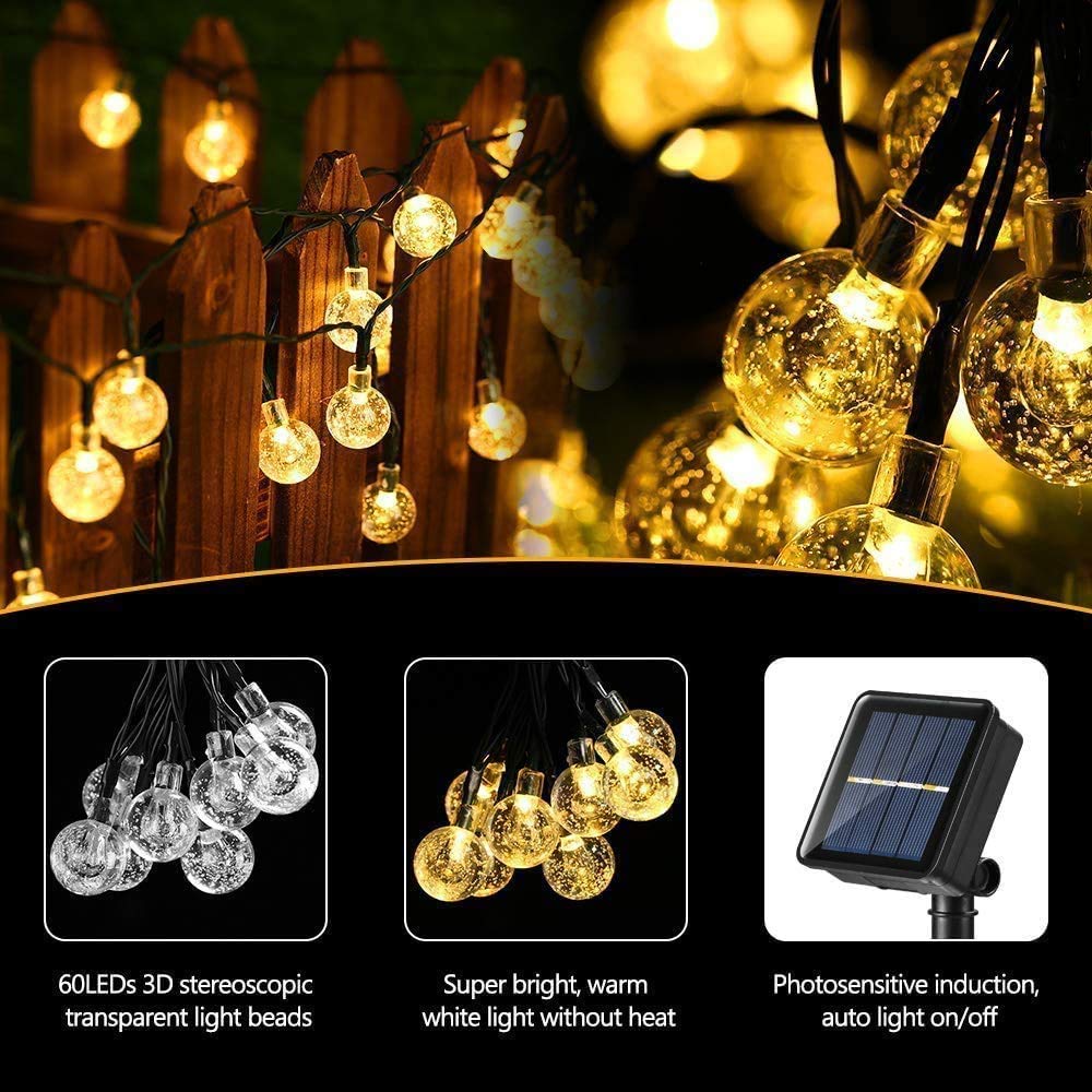 LYHOPE Solar String Lights, 120 LED, 71ft, 8 Modes, Waterproof, Warm White, for Outdoor Garden Patio Decorations