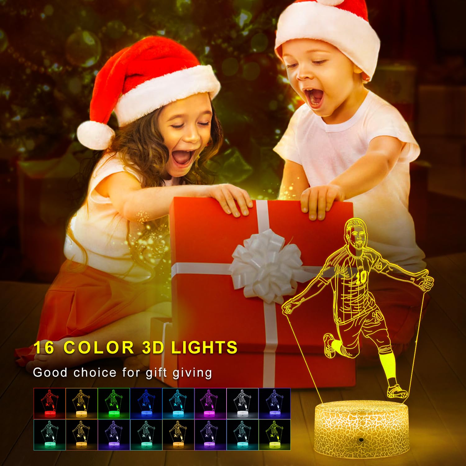 ZeHaiYlf 3D Illusion Lamp for Boys - Argentina Soccer Player #10, 16 Colors, Dimmable Night Light, Football Fans Gift, Model 02