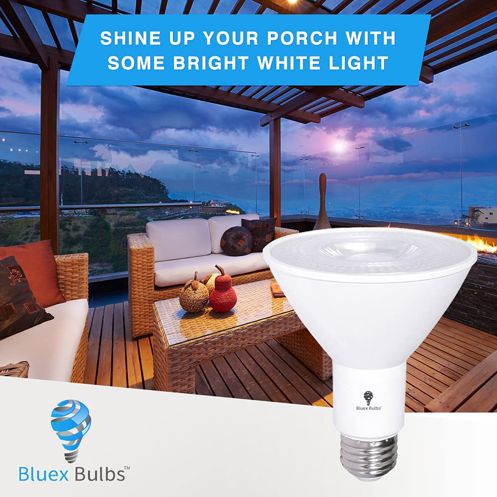 Bluex Bulbs 2 Pack PAR30 LED Flood Light Bulbs, Dusk to Dawn Photocell, 12W, 1200 Lumens, Waterproof, 5000K Cool White