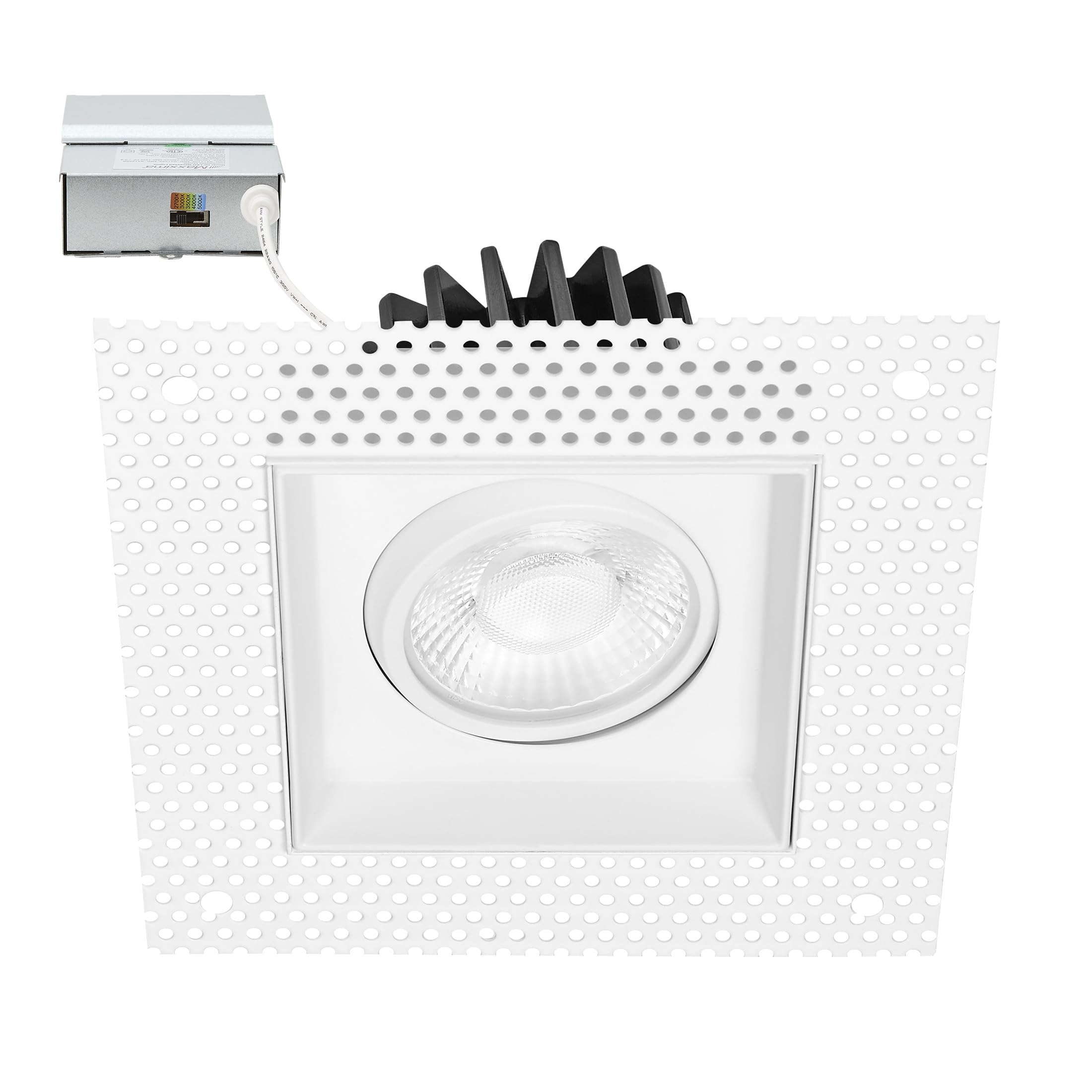 Maxxima 4 inch Trimless Slim Square Recessed Anti-Glare LED Gimbal Downlight, Canless IC Rated, 1000 Lumens, 5 Color Temperature