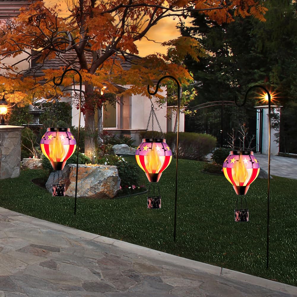 Giole Hot Air Balloon Solar Lantern, Waterproof, Flickering Flame, Blue, Model DY-1501