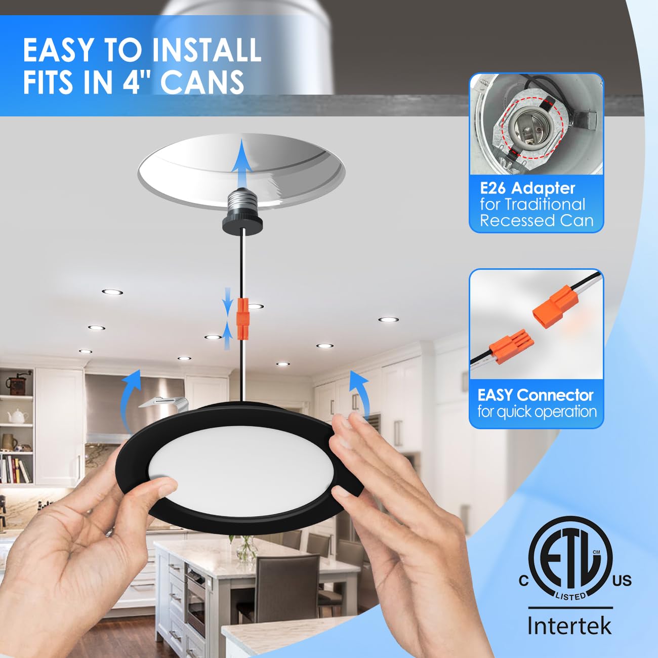 Anwio Recessed Lighting 4 Inch Black  5Cct 6W 700Lm Flat Retrofit Led Recessed Lights Can Needs  2700/3000/4000/5000/6000K Selectable Can Lights Cri 80+ Dimmable E26 Base Ic Rated & Etl 5 Pack