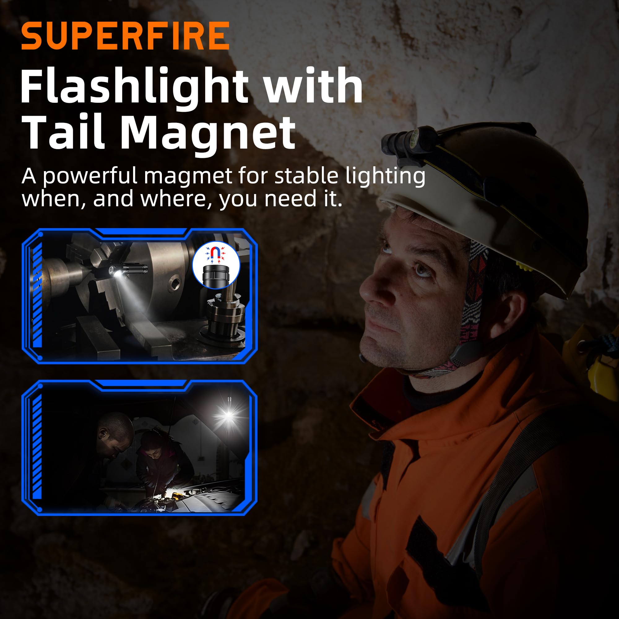 SuperFire Headlamp Flashlight, 600 Lumens, Rechargeable, Waterproof TH06, Mini, Aluminum