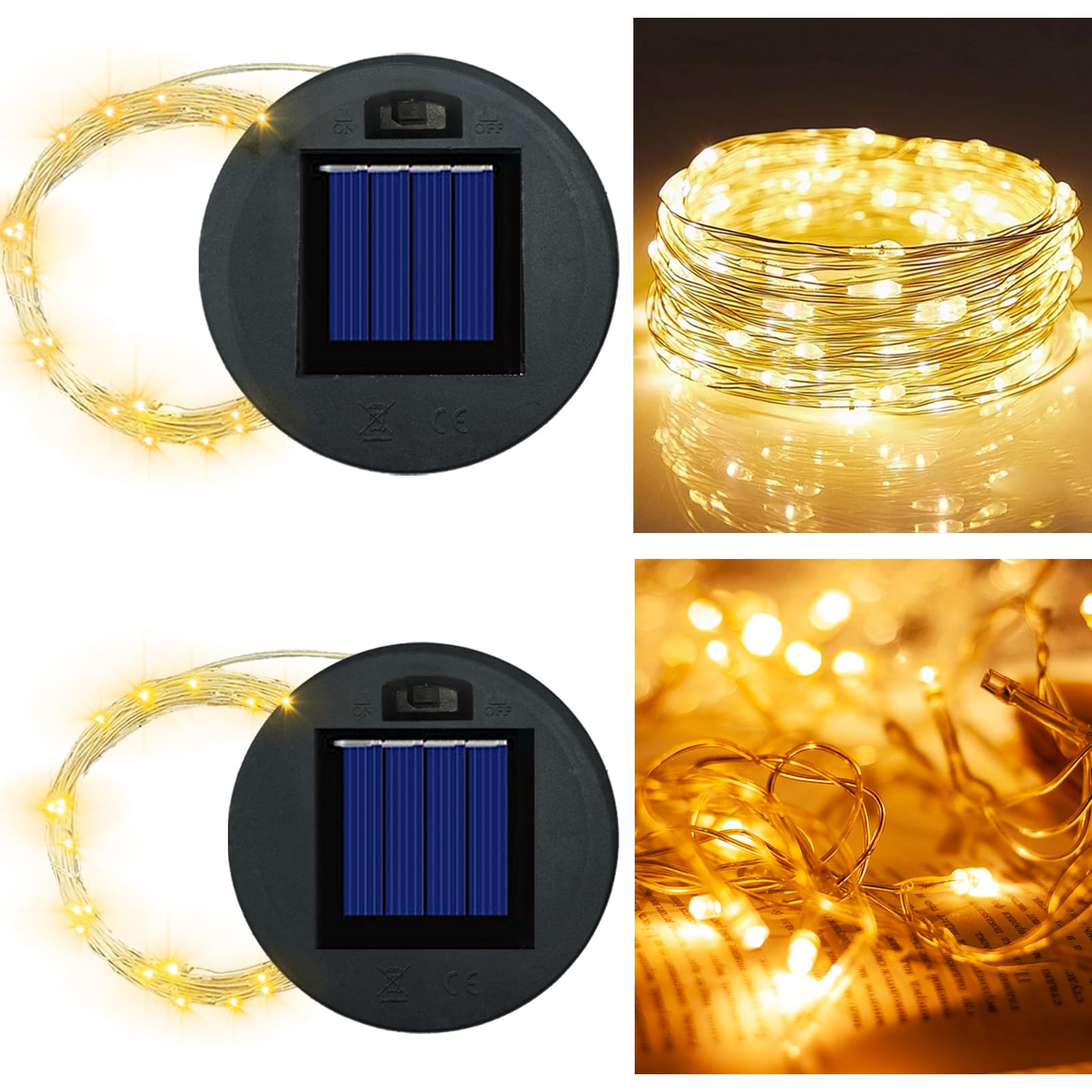 ASDFG Solar Panel Lantern Lid - Waterproof Led Garden Lights, 2 Pack (Warm/Warm)