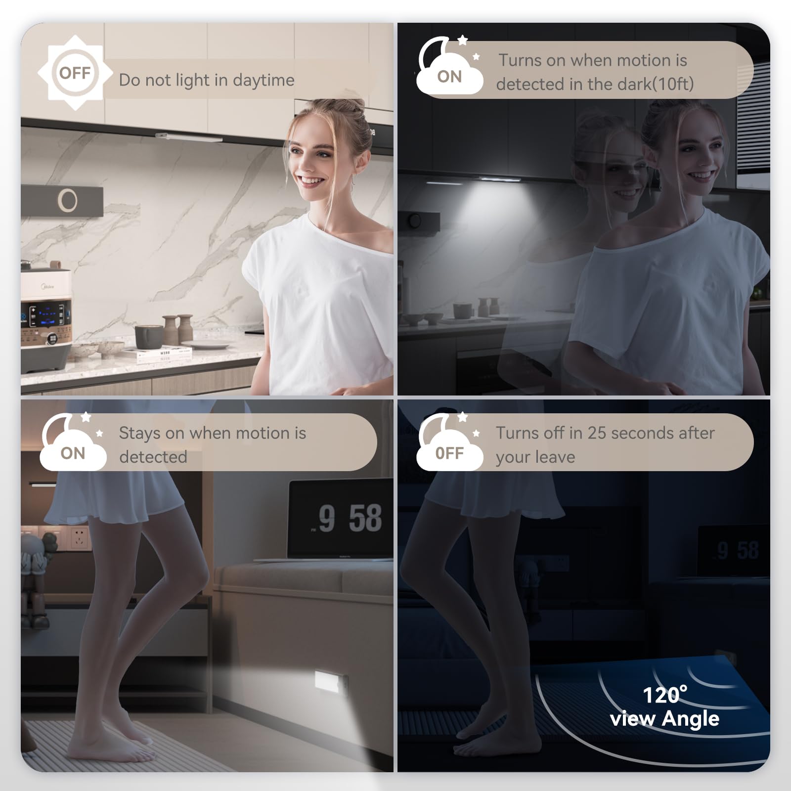 13.7Inch Under Cabinet Lighting  Led Magnetic Motion Activated Under Cabinet Lights  Rechargeable Closet Lights 2800Mah Battery Operated  Wireless Dimmable Under Counter Lights For Kitchen 2 Pack
