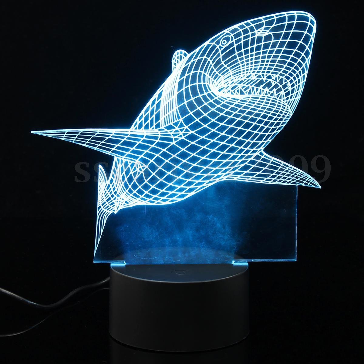 Superniudb Jaws Great White Shark 3D Illusion Led Night Light 7 Colourful Table Desk Lamp