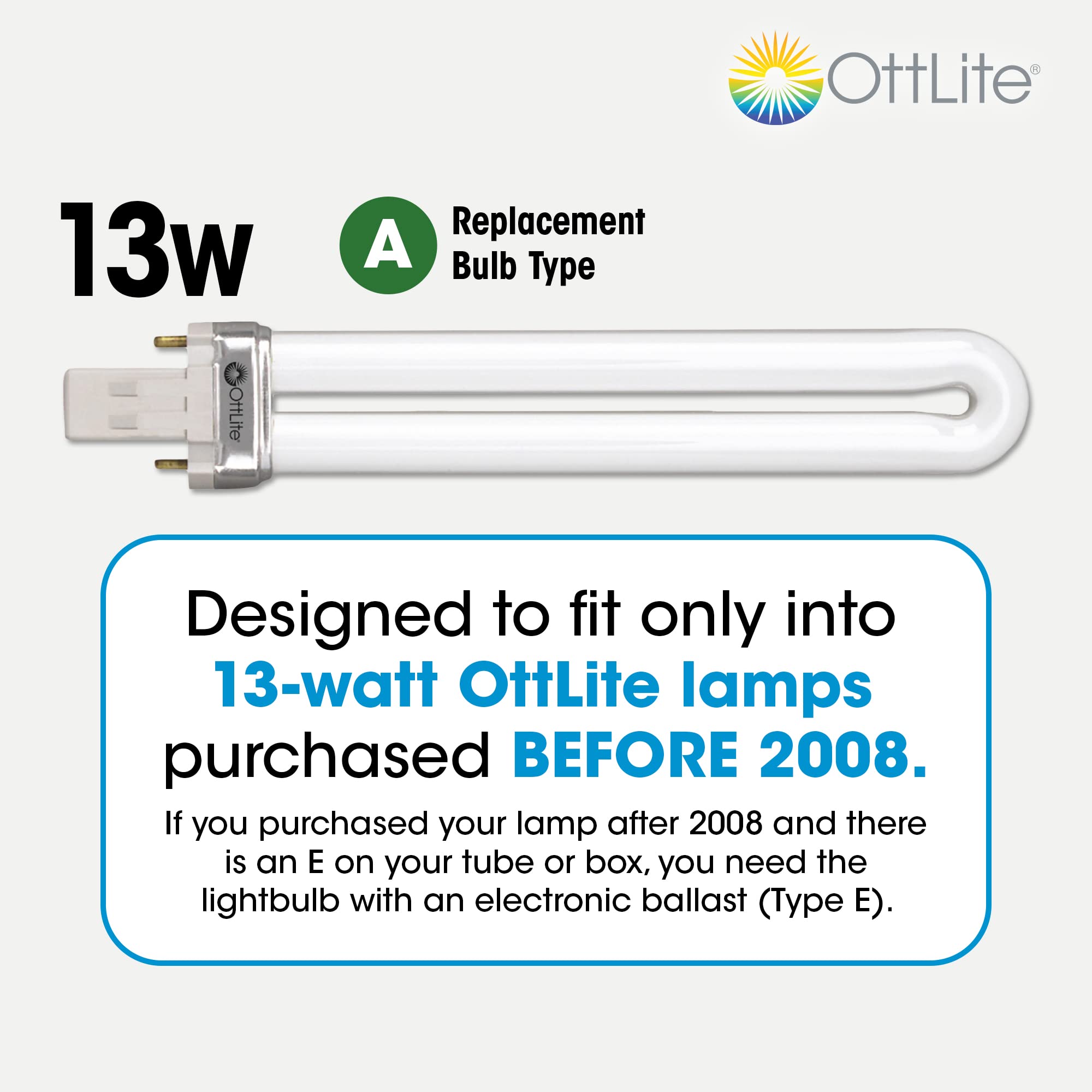 OttLite 13W Compact Fluorescent Tube Light Bulb - Natural Daylight, White, Model PL13-A-FFP, 1 Count