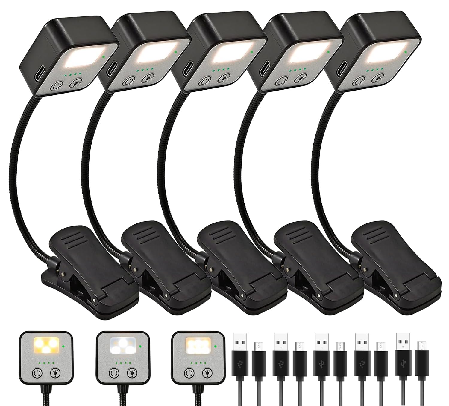 5 Pack Rechargeable Book Lights for Reading at Night in Bed Rechargeable LED Book Light with Memory Function Lightweight Booklig