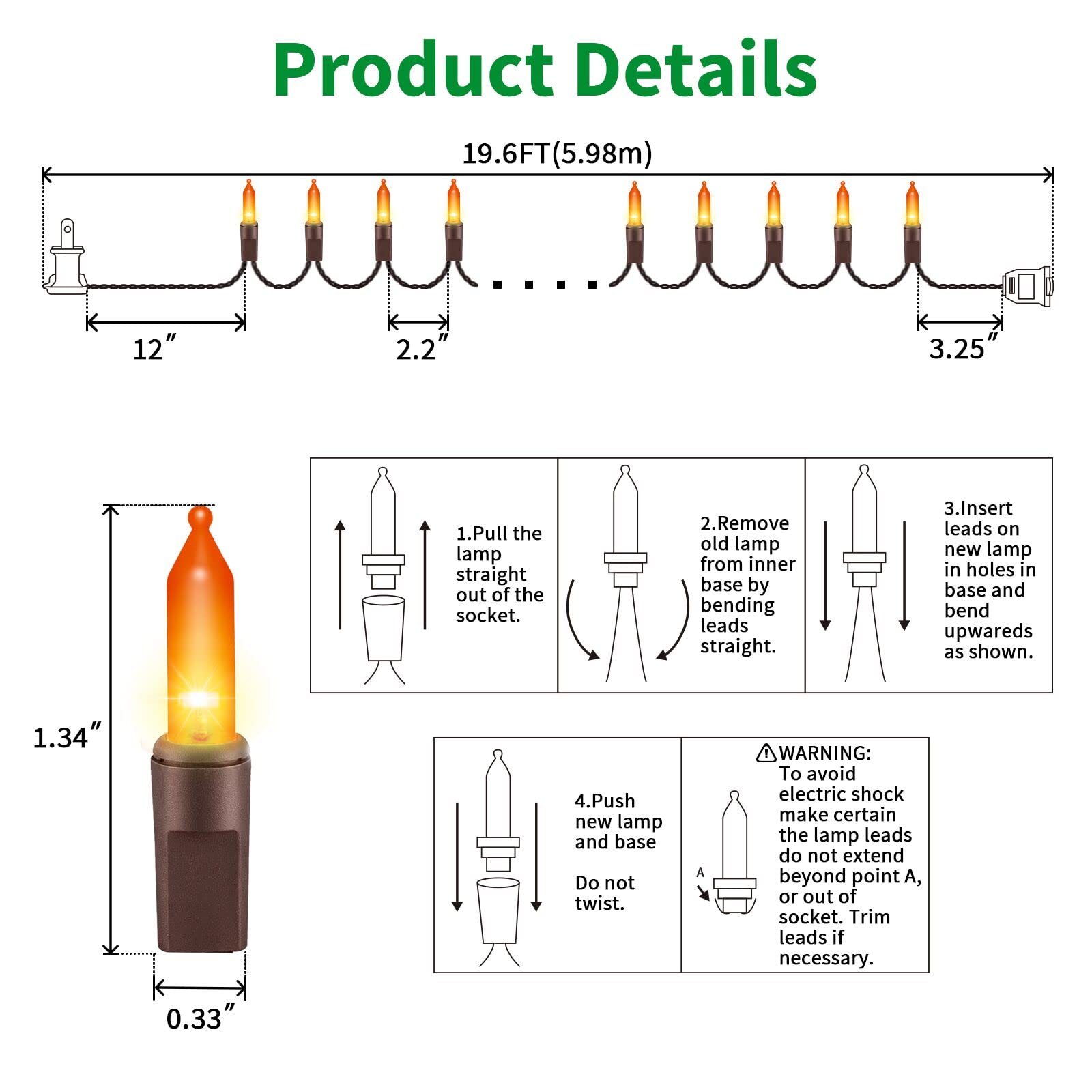 Lamphome Super-Bright Extendable Orange Halloween Lights Decoration 100Lights 19.6Ft Ul Certified Mini Bulb String Lights Set For Outdoor Halloween Home Christmas Tree Garden Holiday Party Patio Decor