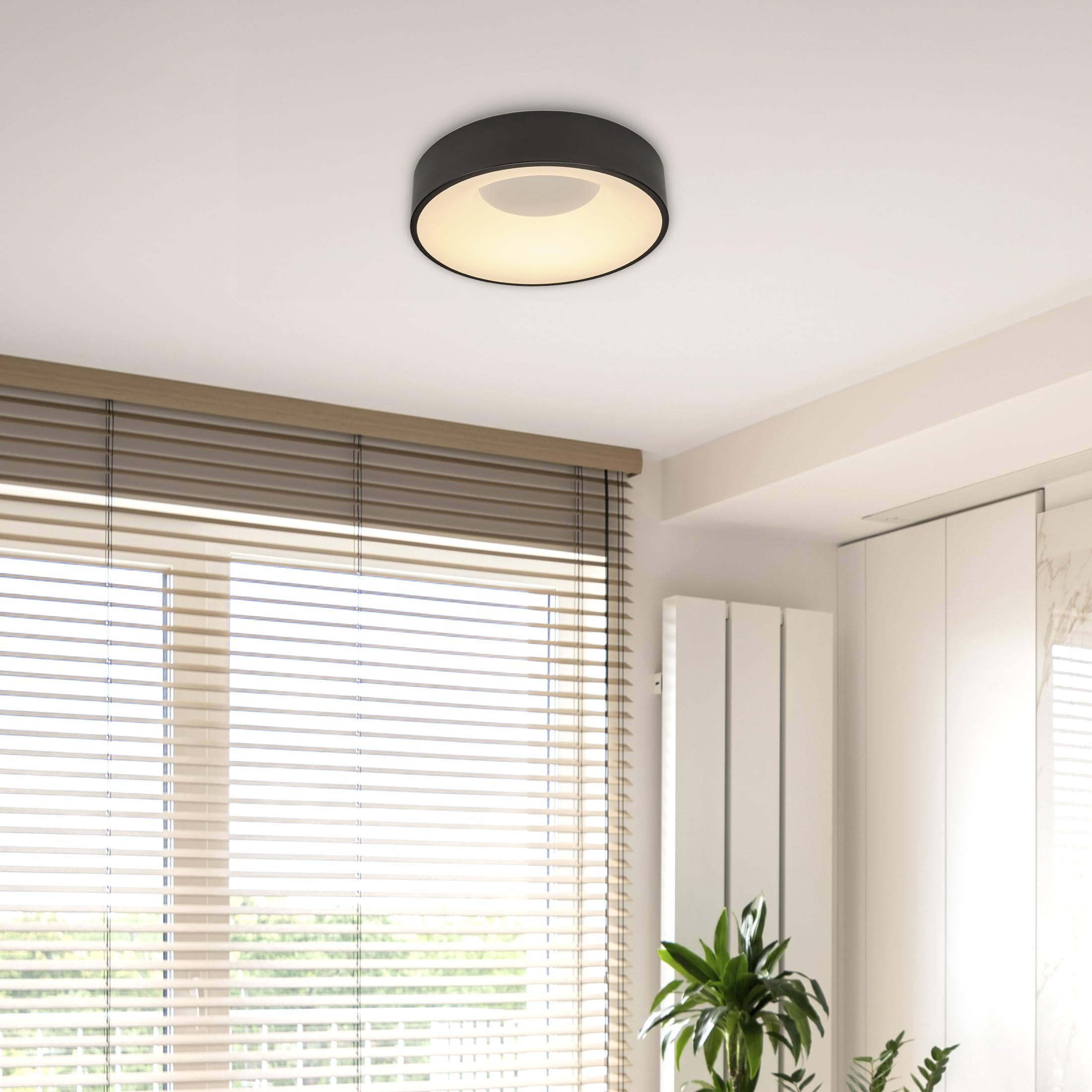 Maxxima 15 In. Led Flush Mount Ceiling Light, 1400 Lumens, 5 Cct 2700K/3000K/3500K/4000K/5000K, Round Color Selectable Modern Bl