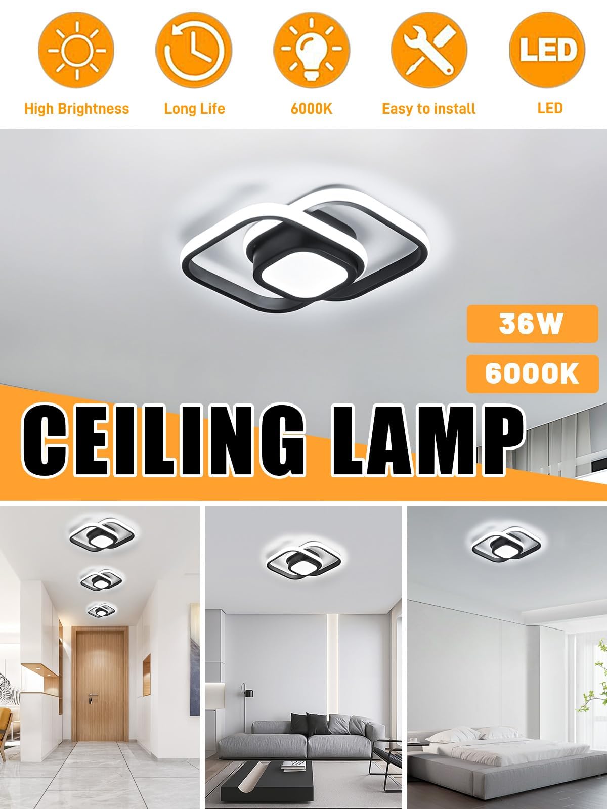 Led Ceiling Light Fixture, Super Bright Flush Mount Modern Ceiling Lamp For Bedroom, Kitchen, Living Room, Bathroom, Garage, Far
