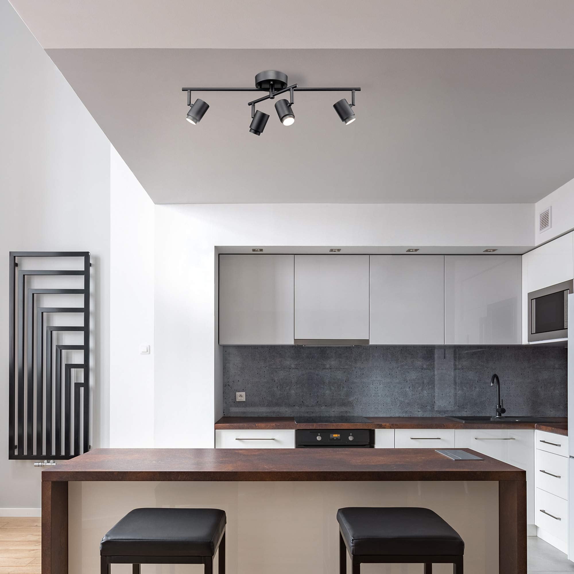 Globe Electric Walton 4-Light 29W Integrated Led Track Lighting, Matte Black, Swivel Center Bar, 1800 Lumens, 3000 Kelvin Warm W