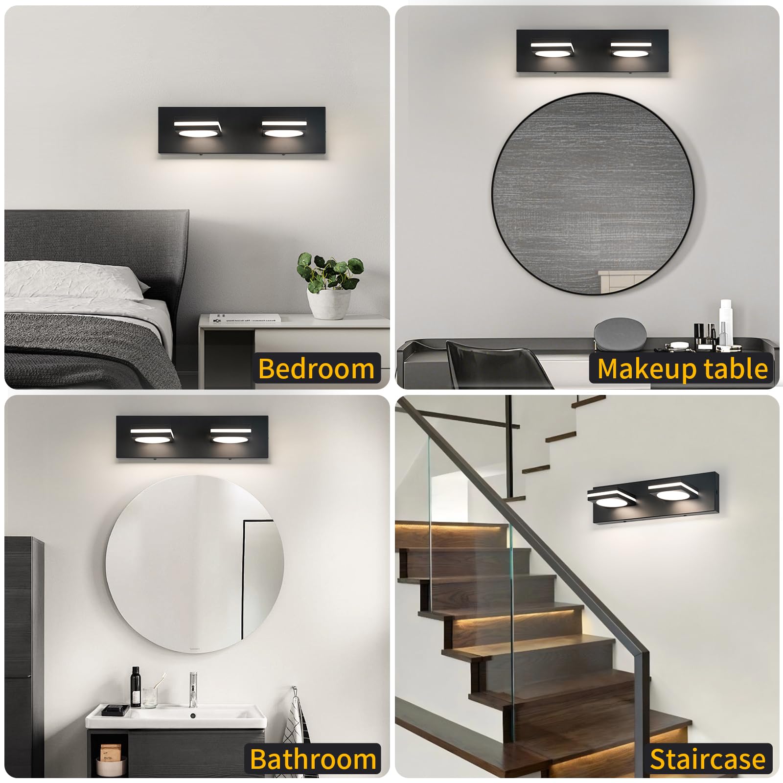 Okeli 2-Light Led Bathroom Vanity Light Fixtures  Matte Black Modern Bathroom Wall Lighting Fixtures Over Mirror (3Cct  3000K-6000K)