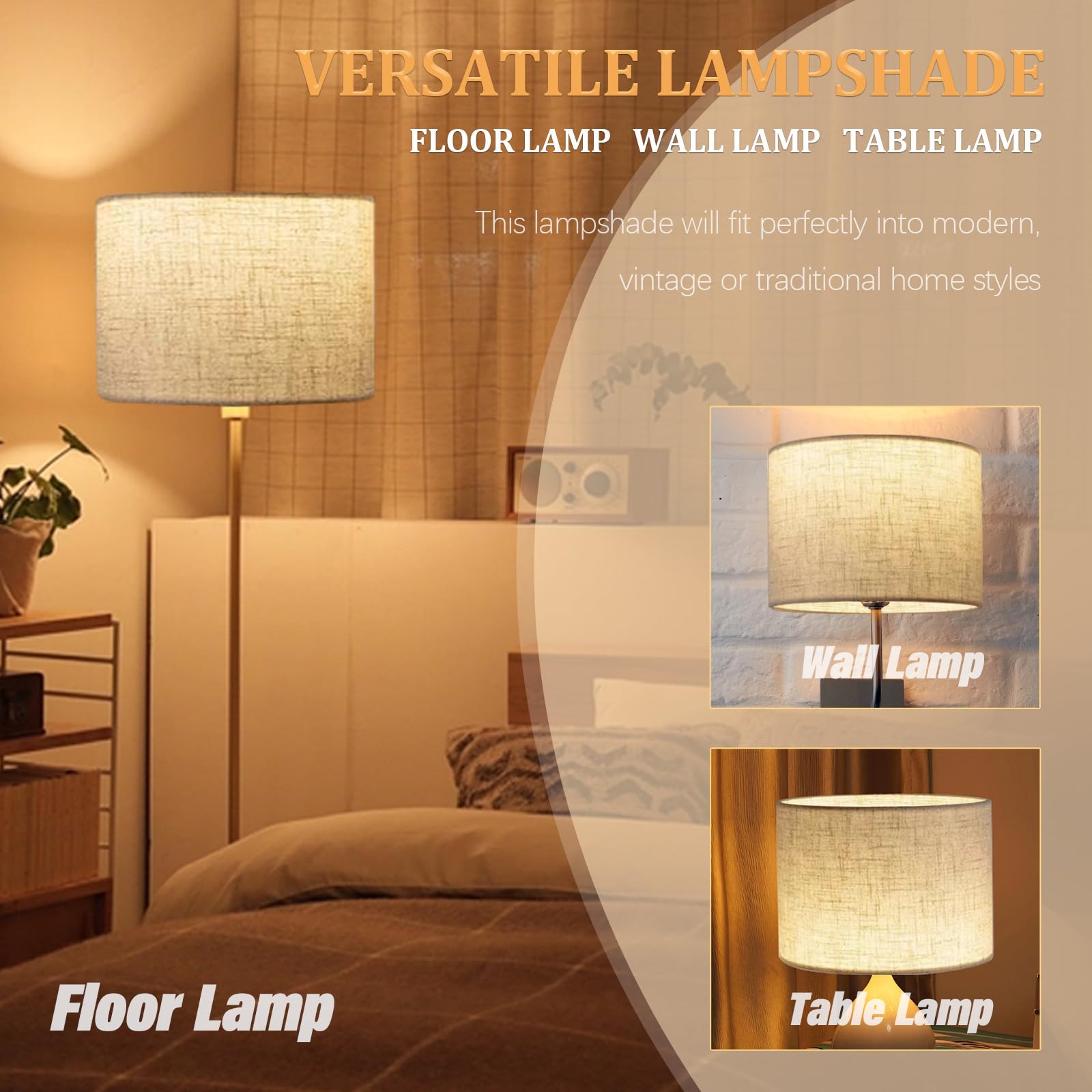 Drum Lampshade Set Of 2, Lamp Shade For Table Lamps Floor Lamp, 13" Top X 13" Bottom X 10" High Large Lamp Shades, Modern Fabric Lampshades, Easy Assembly Replacement Lamp Shades Spider Fitter(Beige)