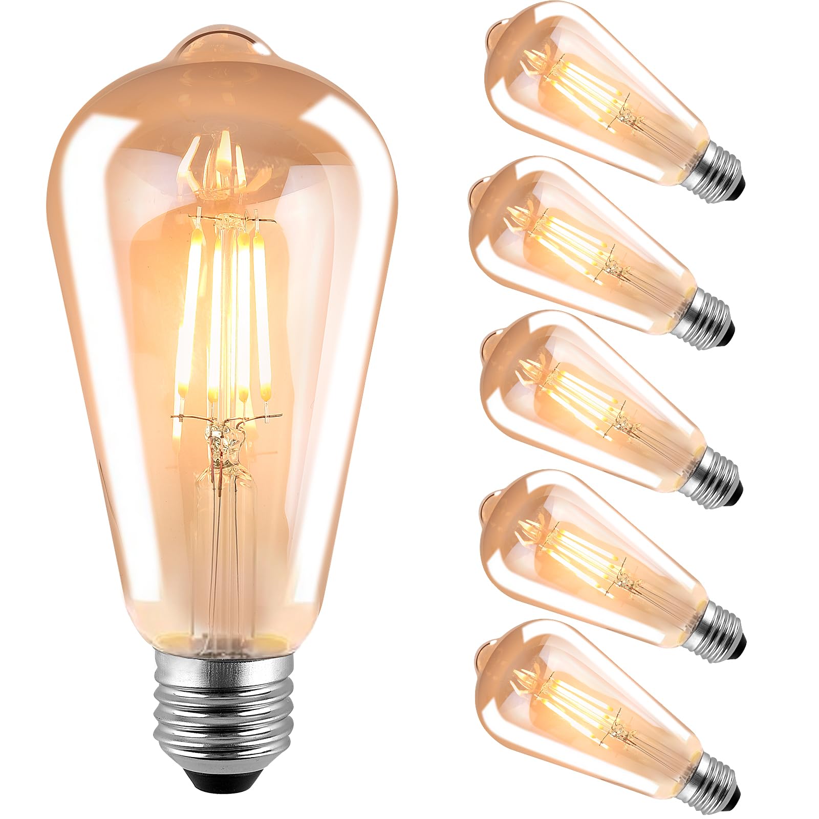 Hession St64 Led Edison Bulbs, 4W Equivalent 40W, Soft Light Amber Glass 2700K, Led Filament Bulbs With 90+ Cri E26 Medium Base,