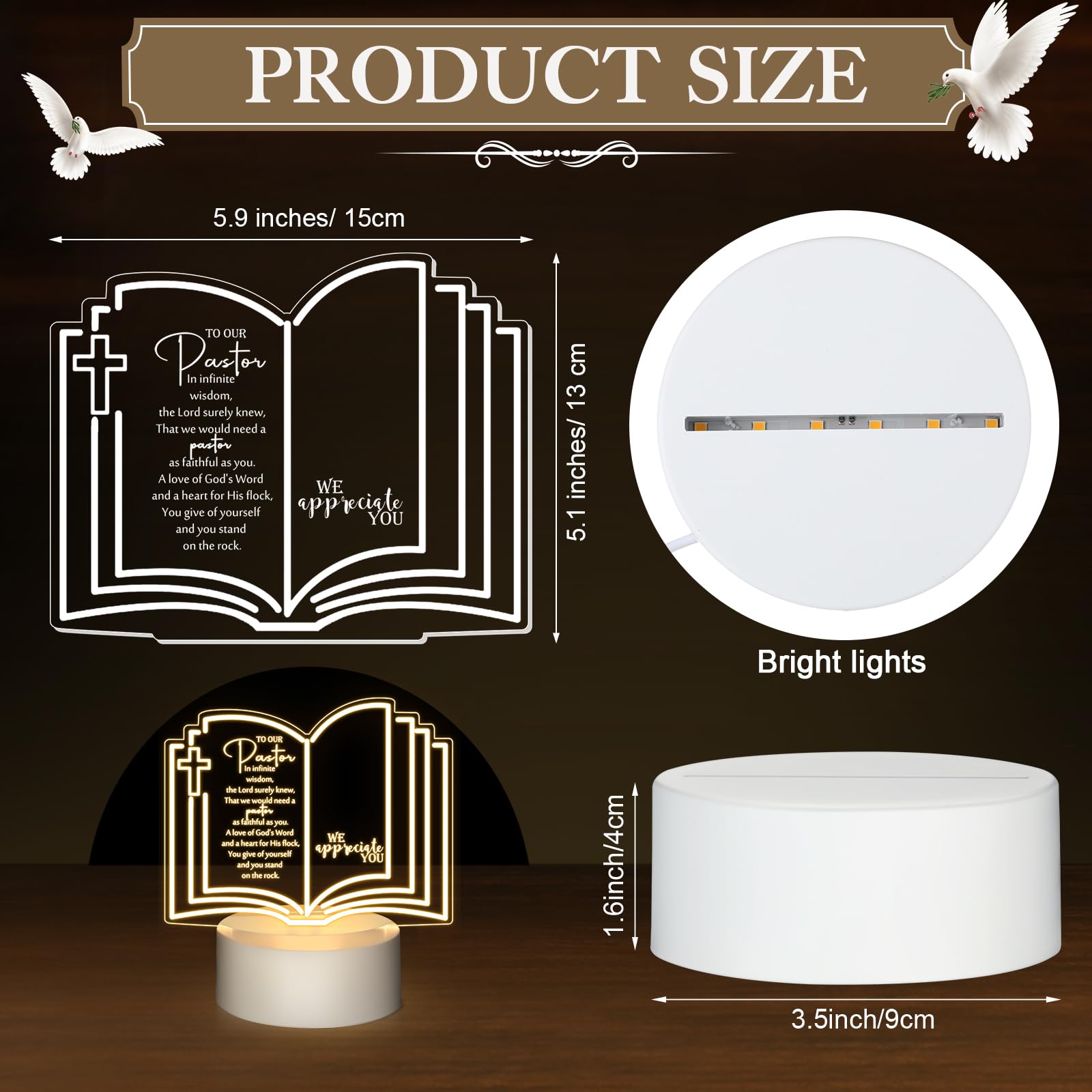 Kosiz Acrylic LED Night Light for Clergy Appreciation, 5.9x5.1 inches, White