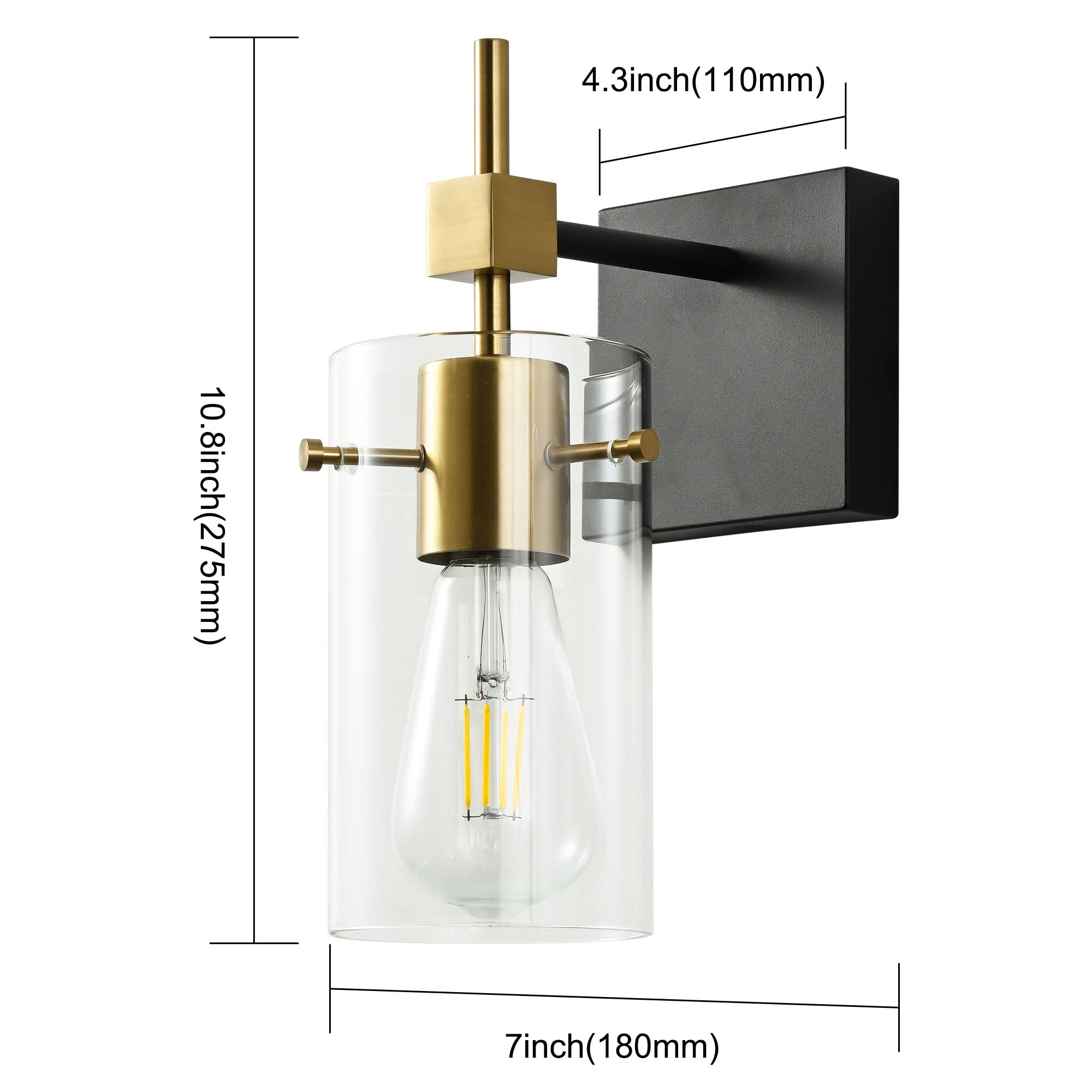 Solfart 1 Light Vintage Vanity Light Bathroom Light Fixture Over Mirror For Bath Glass Shade Wall Light Black And Brass Lighting