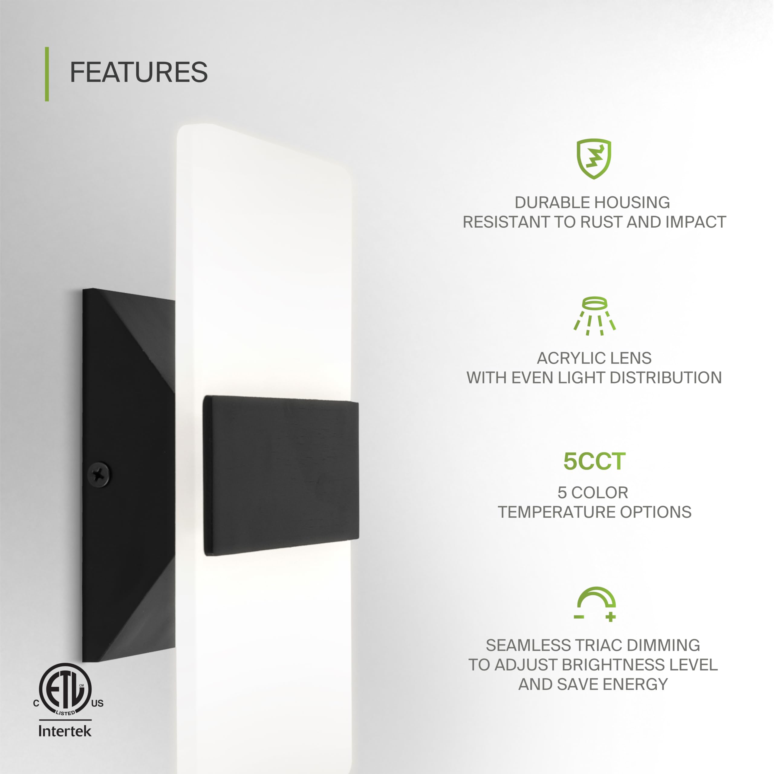 ASD LED Indoor Wall Sconce, Adjustable Dimmable 10W, 8 Inch, Matte Black, Model A-LWS12-8D10AC-BK, Acrylic Glass
