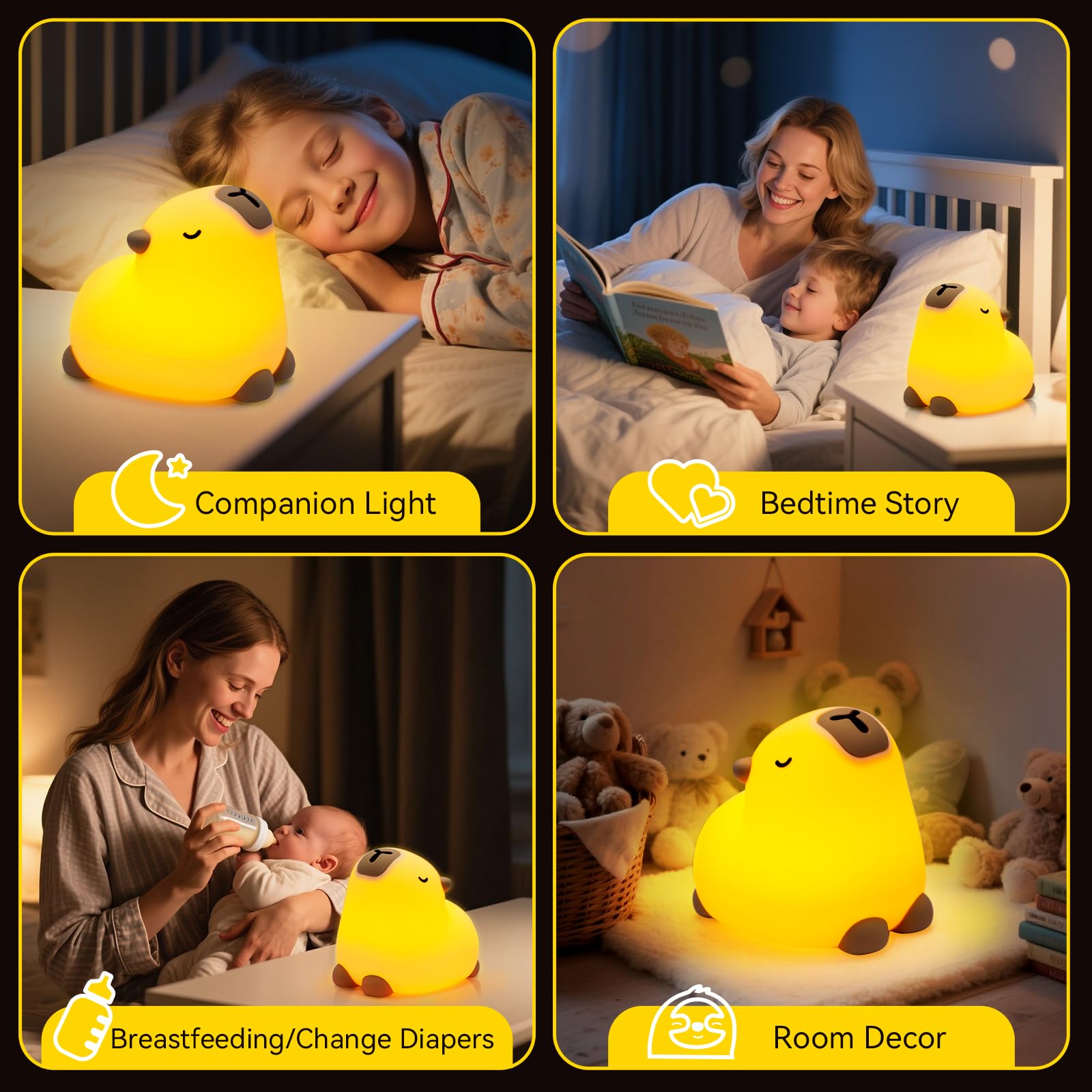 TCMOT Cute Capybara Night Light for Kids, 3-Level Dimmable Nursery Nightlight, Silicone Squishy Light Up Gifts, Rechargeable Bed
