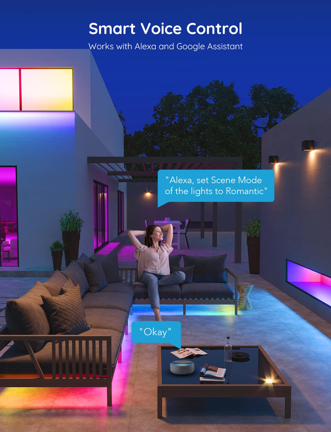 Govee 65.6ft Outdoor LED Strip Lights, Waterproof RGBIC Tape Lights, Smart WiFi, Multicolor, Model H6173, Perfect for Eave Roof Pool Balcony