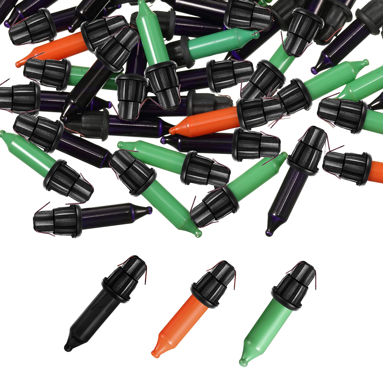 60Count 2.5V Christmas 50/100/150/200 Count Mini Incandescent Wire String Lights Replacement Bulbs Indoor/Outdoor Christmas Lights Decor For Home Xmas Tree (Black Base With Orange, Green, Black Bulb)