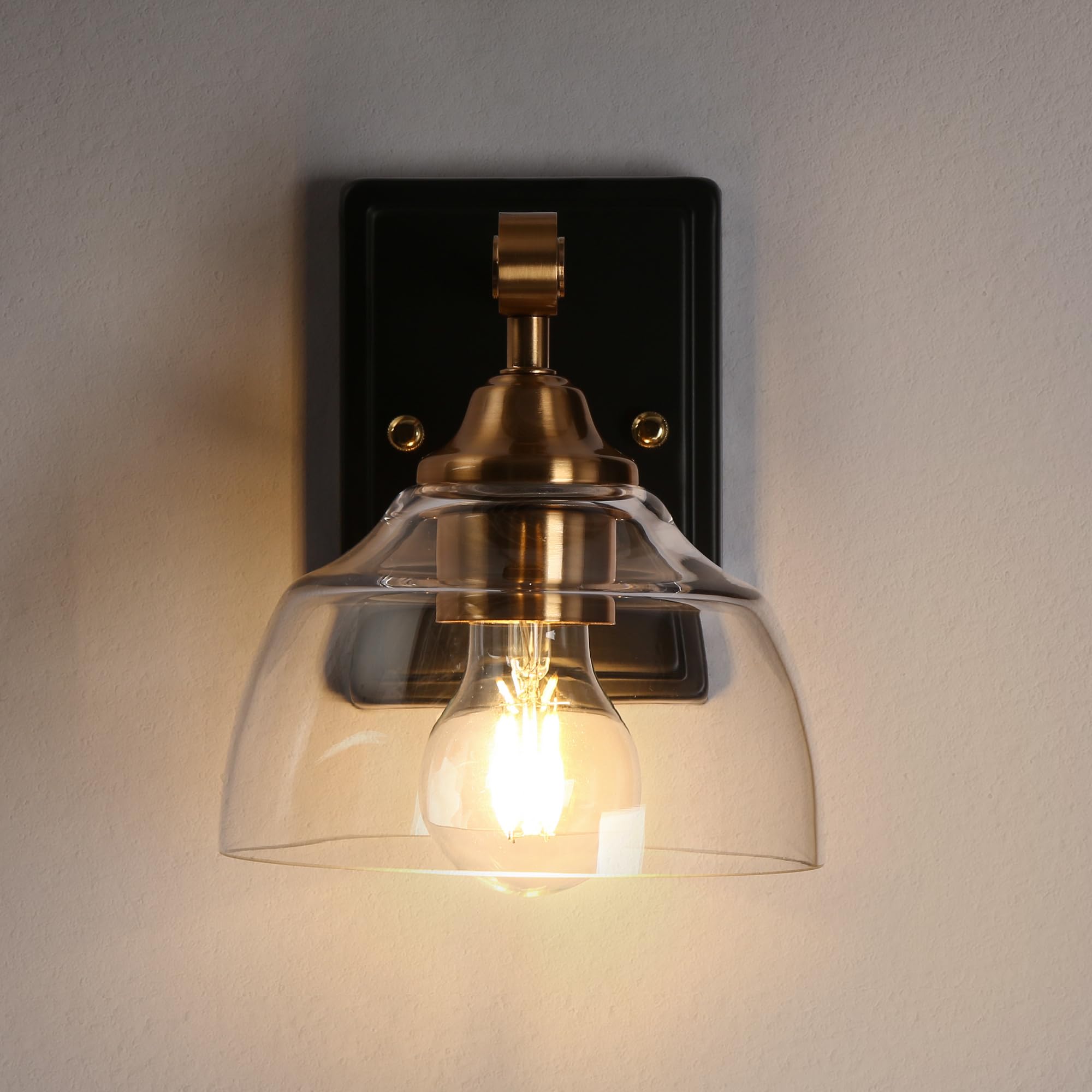 Ksana Sconces Wall Lighting, 1-Light Black And Gold Wall Sconce Light, Modern Bedroom Bathroom Wall Sconces Indoor With Clear Gl