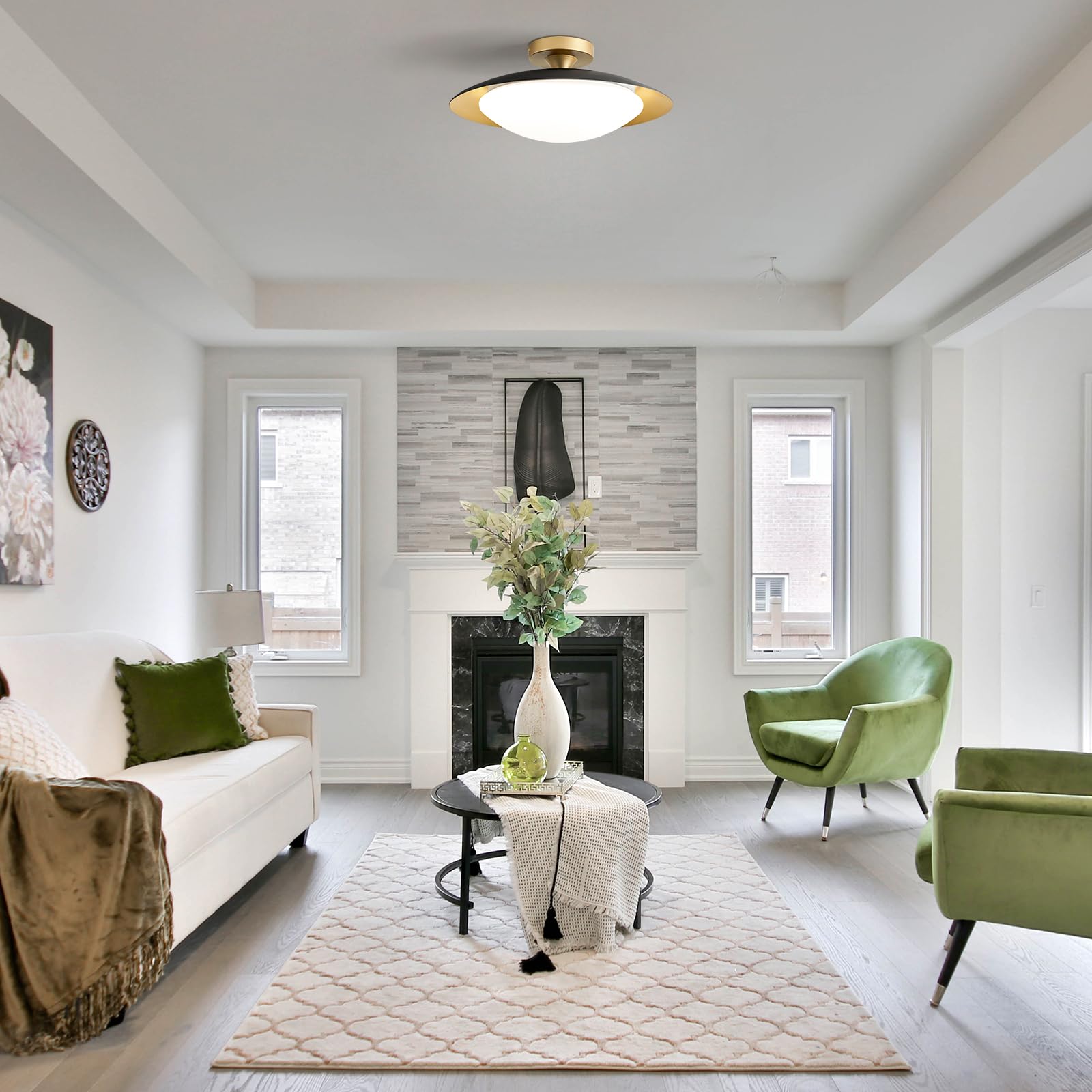 Zuyurt Dimmable Mid Century Modern Ceiling Light 5Cct Led Black And Gold Semi Flush Mount Ceiling Lighting  For Kitchen Bedroom Hallway Bathroom 2700K-6000K 15.75 In