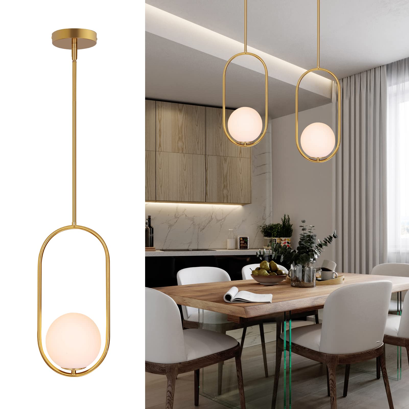 Bomluzo Modern Pendant Lighting Gold Hanging Light Fixture for Sloped Ceiling,Brass Pendant Lighting Fixture Pendant Chandelier 