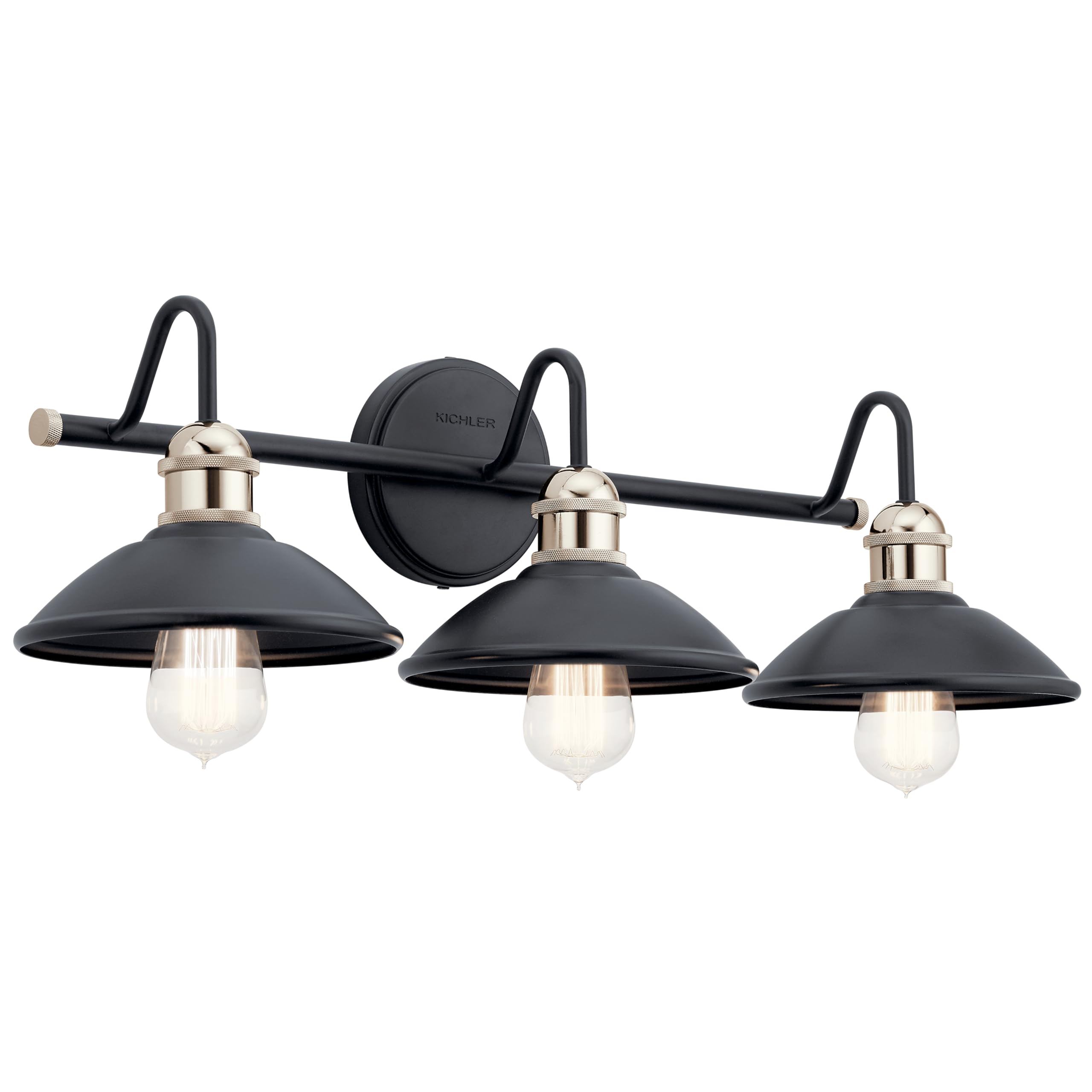 Kichler Clyde 3 Light Bathroom Vanity in a deep Black Finish, for Bathrooms, (7.25 H x 26.5 W x 8.25 Ext.), 45945OZ