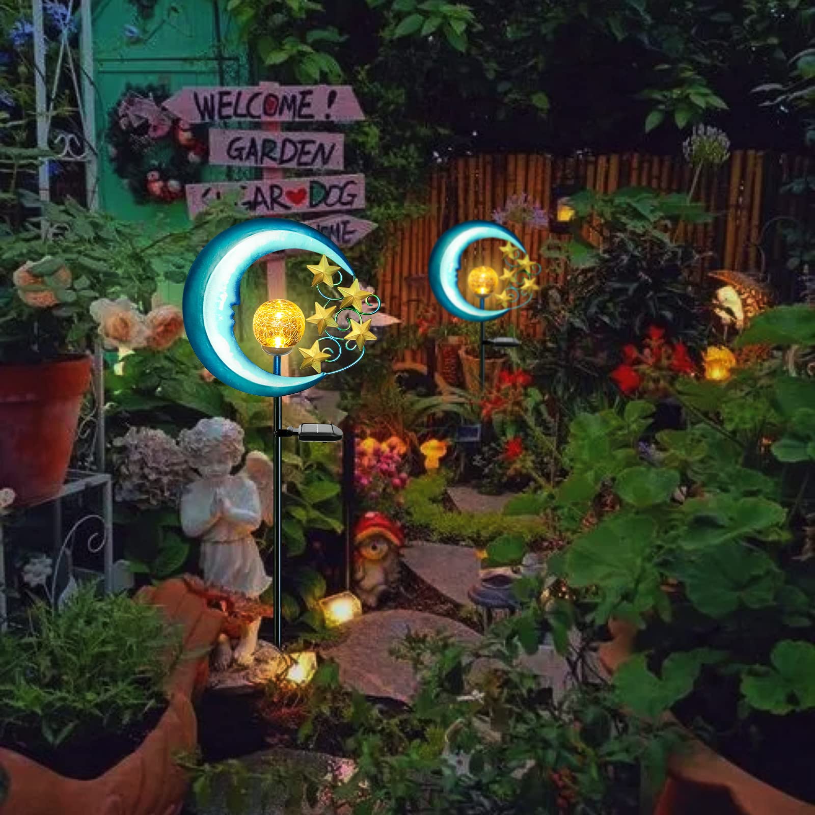 Eprosmin Solar Garden Lights - Waterproof  le Glass Globe Led Pathway Lighting For Yard, Lawn, Patio - Eprosmin-Moon