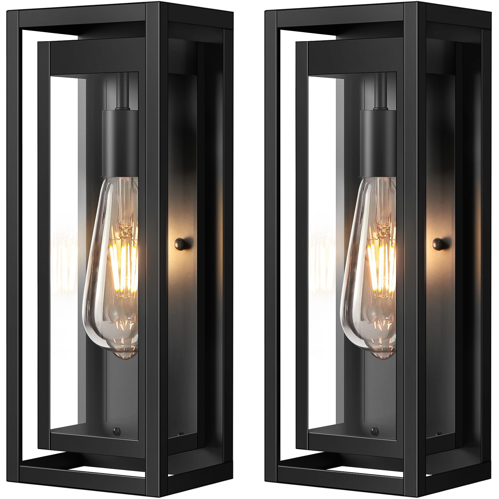 Slypadan 15'' Large Outdoor Wall Lights, 2 Pack Matte Black Outdoor Sconces, Modern Waterproof Exterior Lighting Fixtures with C