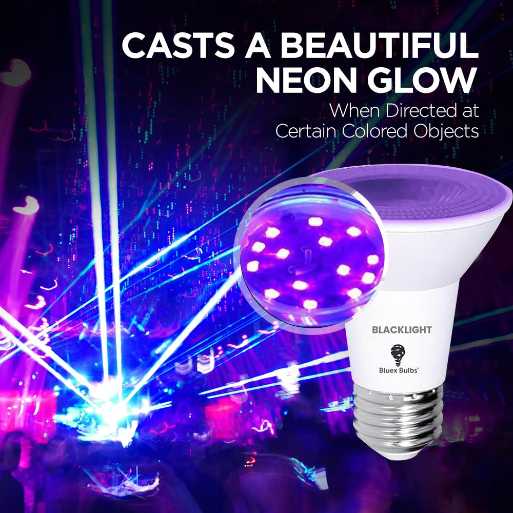 4 Pack Par20 Led Black Light Bulb, 10W (100Watt Equivalent) E26 Blacklight Bulb Level 385-400Nm, Body Paint, Glow In The Dark Pa