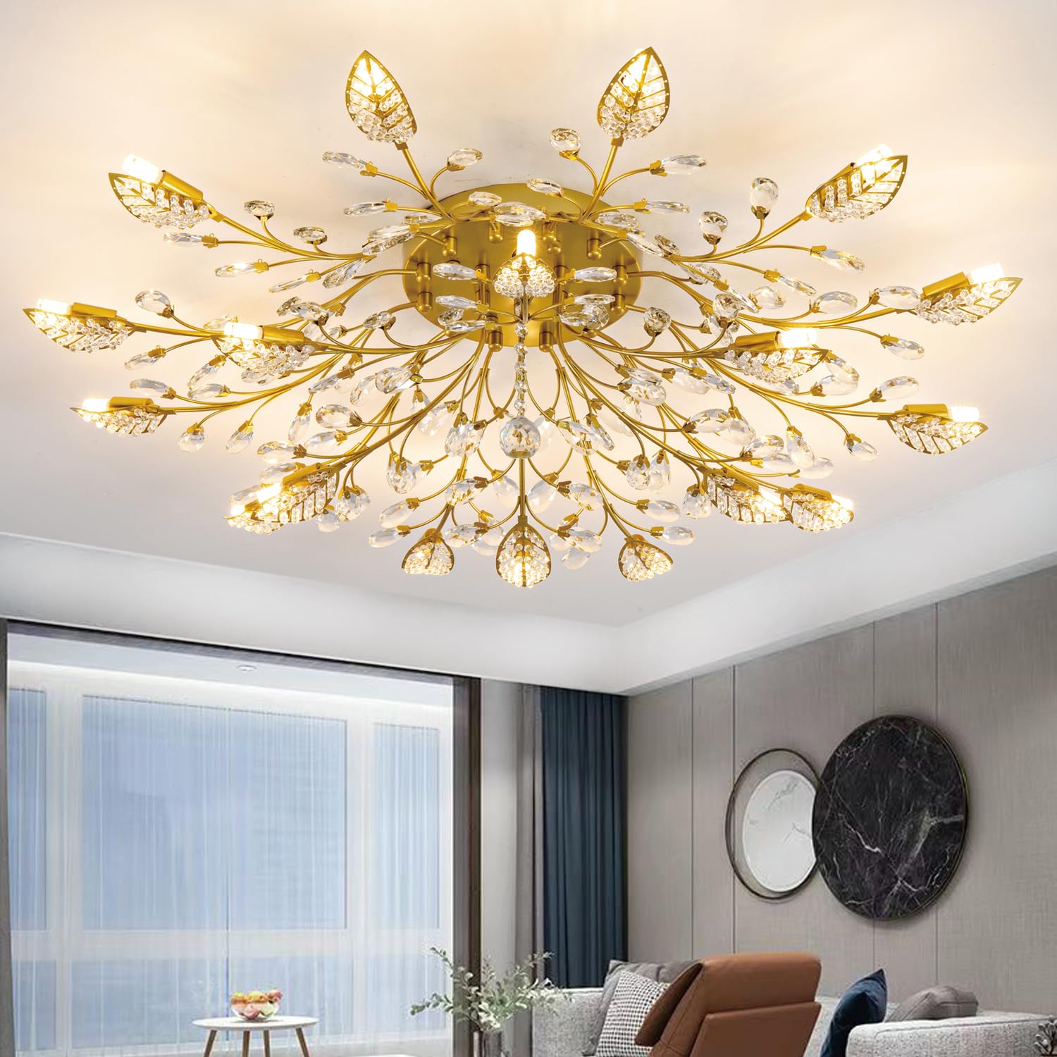 Crystal Ceiling Light Fixture Semi Flush Mount Ceiling Lights Chandelier Dining Room for Bedroom Living Room Dining Room Kitchen Hallway Foyer